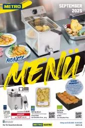 Gazetka promocyjna Metro - Monats-Menü - Gazetka - ważna od 30.09 do 30.09.2025 - strona 1 - produkty: angebot, backfisch, bier, bio, eis, elle, fisch, fritteuse, Kürbis, Metro, reis, Schal, Schale, thermostat, Ti