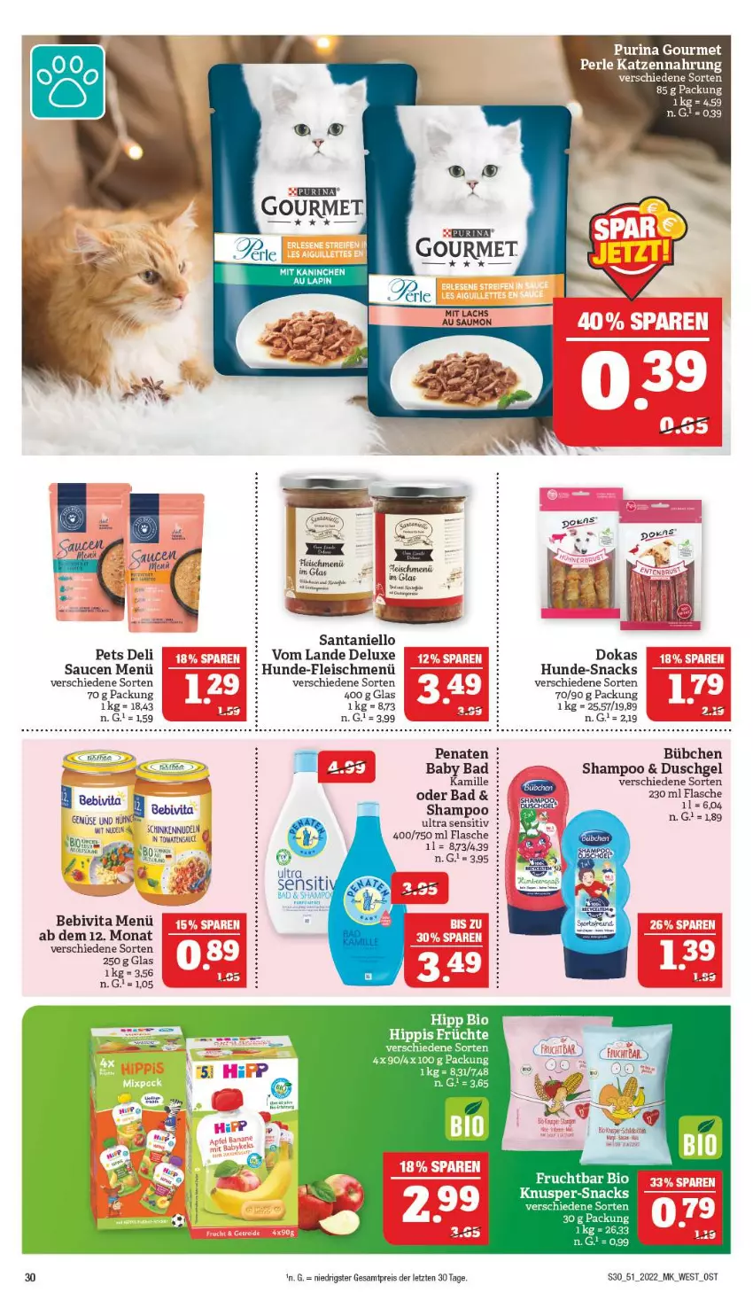 Aktueller Prospekt Marktkauf - Prospekt - von 18.12 bis 24.12.2022 - strona 30 - produkty: Bad, bebivita, bio, bübchen, duschgel, eis, flasche, fleisch, frucht, früchte, gemuse, hipp, Kamill, kamille, lachs, LG, nudel, nudeln, penaten, purina, reis, sauce, saucen, schinken, shampoo, snack, snacks, Ti, vita, ZTE