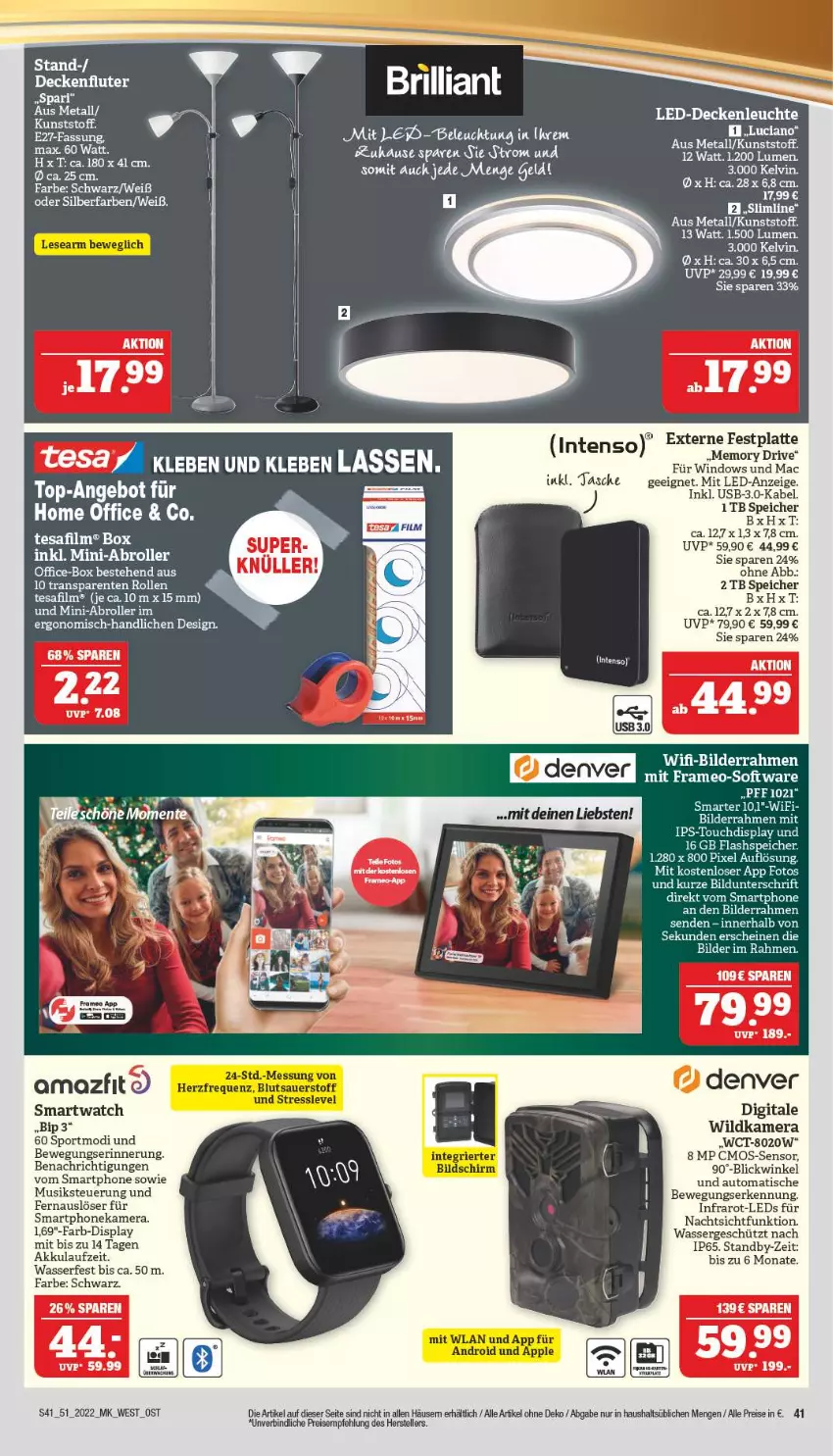 Aktueller Prospekt Marktkauf - Prospekt - von 18.12 bis 24.12.2022 - strona 41 - produkty: akku, angebot, auto, beleuchtung, bilderrahmen, cmos-sensor, eis, elle, ente, Externe Festplatte, fenster, festplatte, intenso, kamera, latte, leds, mac, office, reis, Roller, smartphone, smartwatch, Software, Sport, Tasche, teller, Ti, tisch, top-angebot, usb, wasser, Wild, Wildkamera