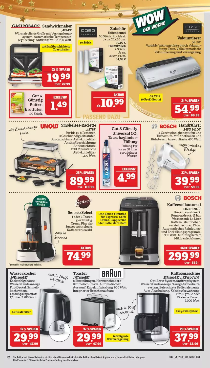 Aktueller Prospekt Marktkauf - Prospekt - von 18.12 bis 24.12.2022 - strona 42 - produkty: ACC, aust, auto, beutel, brot, brötchen, brötchenaufsatz, butter, Cap, cappuccino, chia, cin, decke, Deckel, dunstabzug, edelstahl, eis, elle, ente, espresso, gastroback, HP, Intel, kaffee, kaffeemaschine, kaffeevollautomat, Kocher, latte, latte macchiato, leine, Leuchte, LG, mac, macchiato, milch, milchaufschäumer, Reinigung, reis, Ria, riegel, roba, rum, sandwich, Schal, senseo, Sprudel, tasse, teller, Ti, tisch, toast, toaster, Tüte, Vakuumierer, wasser, wasserkocher, WICK