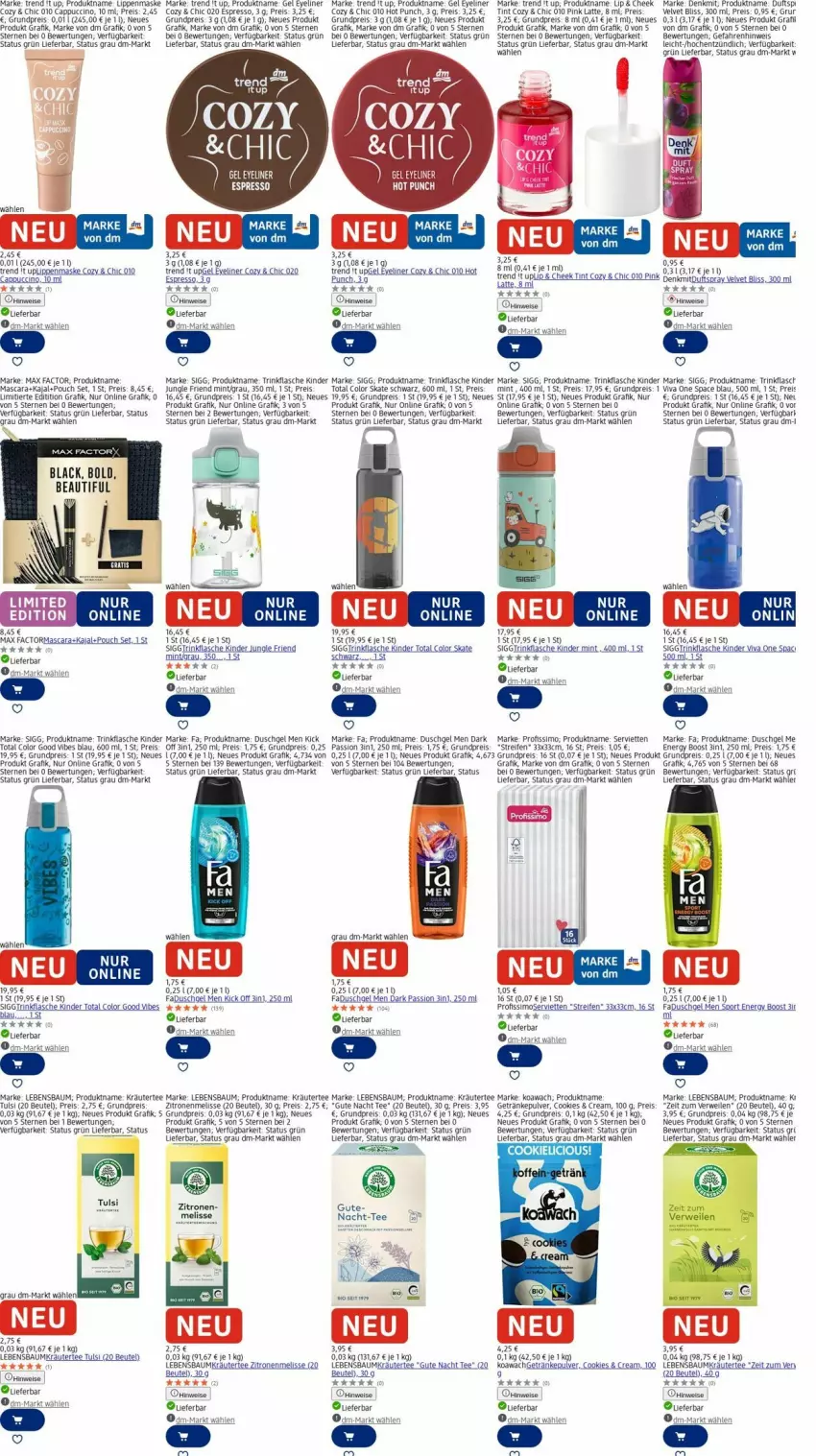 Aktueller Prospekt Dm Drogerie - Prospekte - von 29.09 bis 08.10.2025 - strona 18 - produkty: abus, Bau, beutel, Cap, cappuccino, cin, cookie, cookies, Duftspray, duschgel, eis, espresso, Eyeliner, flasche, getränk, getränke, getränkepulver, Kinder, kräuter, lack, latte, LG, Mascara, Maske, Max Factor, mint, moser, Profissimo, reifen, reis, rwe, Serviette, servietten, sim, Sport, tee, Ti, trinkflasche, velvet, zitrone, zitronen