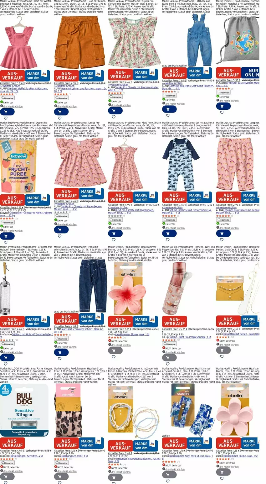 Aktueller Prospekt Dm Drogerie - Prospekte - von 29.09 bis 08.10.2025 - strona 9 - produkty: apfel, aust, Babylove, beere, beutel, bio, blume, blumen, braun, Bulldog, eis, elle, erdbeere, flasche, frucht, gin, grill, Halskette, Holz, hose, jeans, Kette, kleid, korb, Kugel, lamm, Langarmshirt, Latzhose, leggings, leine, merl, perlen, Popp, Profissimo, püree, Rasierklinge, rasierklingen, reis, reiss, rel, Ria, shirt, sim, Tasche, taschen, Ti, tunika, usb, weck, Yo