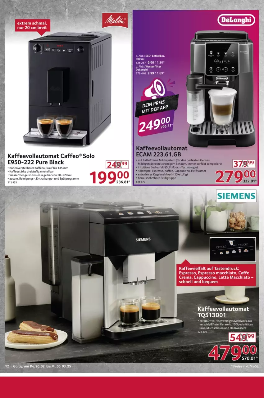 Aktueller Prospekt Selgros - Non Food - von 20.02 bis 05.03.2025 - strona 12 - produkty: auto, caffe, Cap, cappuccino, cin, delonghi, eier, eis, entkalker, espresso, getränk, getränke, kaffee, kaffeevollautomat, lack, latte, LG, milch, nuss, Reinigung, reis, rezept, rezepte, siemens, Spezi, Ti, wasser