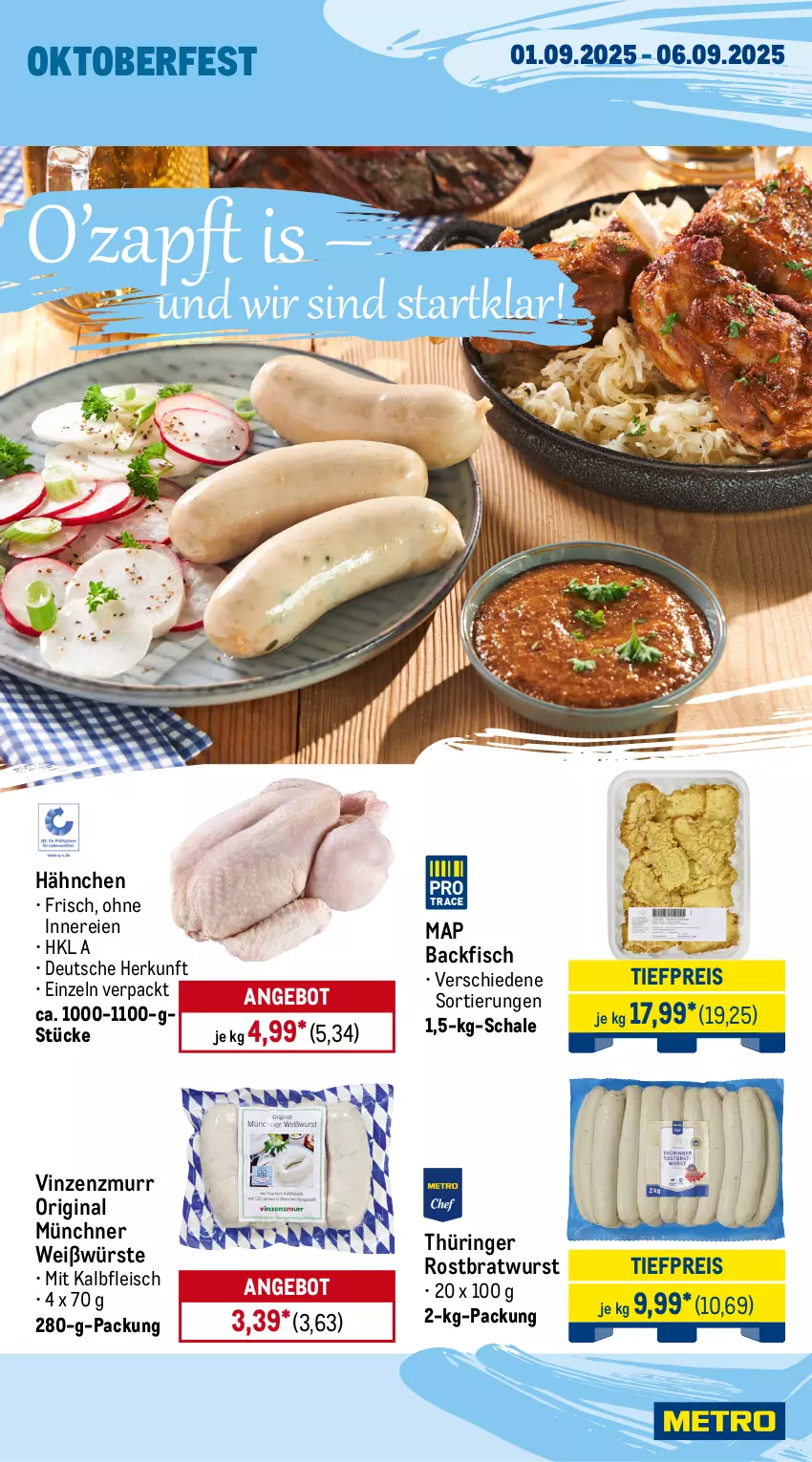 Aktueller Prospekt Metro - Wochen-Angebote - von 01.09 bis 06.09.2025 - strona 12 - produkty: Alpenhain, angebot, backfisch, Becher, beutel, bier, bratwurst, eis, elle, fisch, flasche, fleisch, getränk, getränke, gin, Kalbfleisch, kartoffel, kartoffeln, Kraut, mac, milch, mit kalbfleisch, obazda, Palette, reis, ring, rostbratwurst, Schal, Schale, speisekartoffeln, spülmaschinen, thüringer rostbratwurst, Ti, tiefpreis, wurst, Zelt