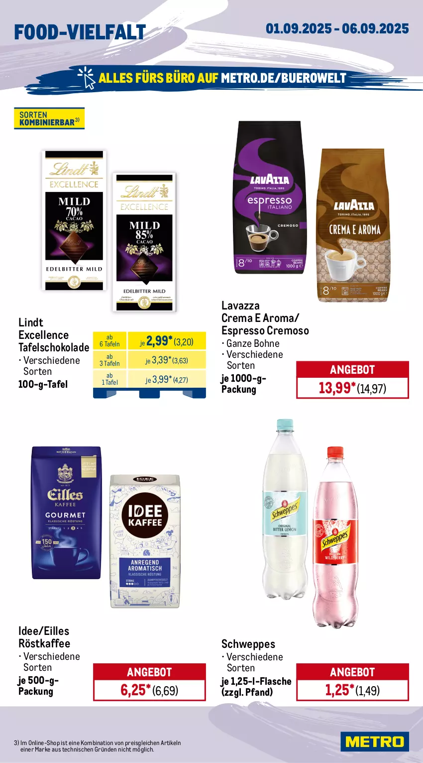 Aktueller Prospekt Metro - Wochen-Angebote - von 01.09 bis 06.09.2025 - strona 14 - produkty: Alwa, angebot, bohne, dry gin, eis, elle, espresso, flasche, gerolsteine, gerolsteiner, getränk, getränke, gin, gordon, Hefe, hefeweizen, kaffee, lavazza, lindt, london dry, london dry gin, Metro, mineralwasser, Palette, Peroni, reis, röstkaffee, schöfferhofer, schoko, schokolade, schweppes, steiner, tafelschokolade, Ti, wasser