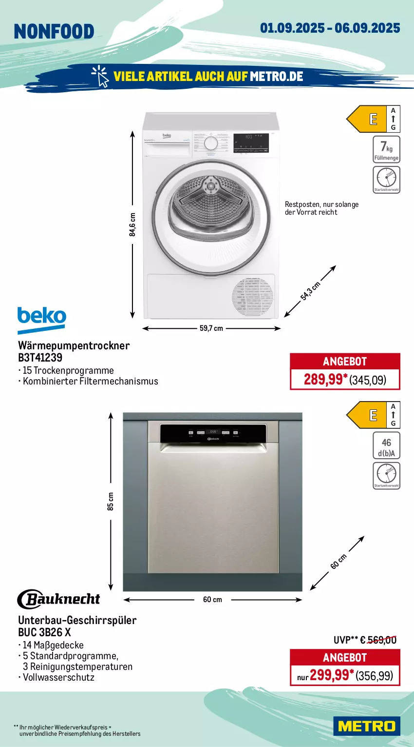Aktueller Prospekt Metro - Wochen-Angebote - von 01.09 bis 06.09.2025 - strona 18 - produkty: angebot, backofen, Bau, decke, eis, elle, garraum, gefrierschrank, geschirr, geschirrspüler, kochfeld, kühlschrank, Metro, Ofen, Reinigung, reis, rum, Schrank, schubladen, Spektrum, teller, Ti, Trockner, türanschlag wechselbar, wärmepumpentrockner, wasser