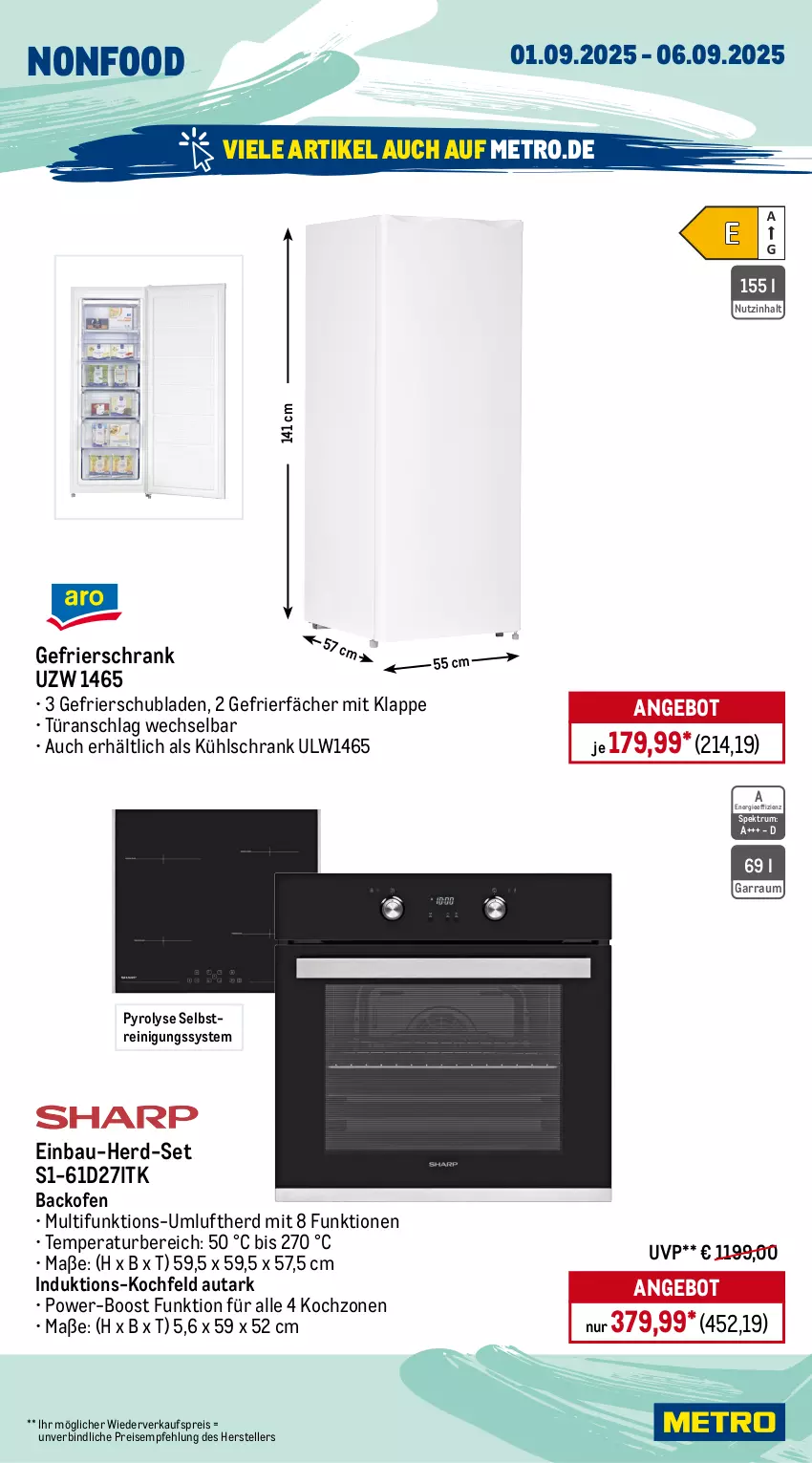 Aktueller Prospekt Metro - Wochen-Angebote - von 01.09 bis 06.09.2025 - strona 19 - produkty: angebot, backofen, Bau, decke, eis, elle, garraum, gefrierschrank, geschirr, geschirrspüler, kochfeld, kühlschrank, Metro, Ofen, Reinigung, reis, rum, Schrank, schubladen, Spektrum, teller, Ti, Trockner, türanschlag wechselbar, wärmepumpentrockner, wasser