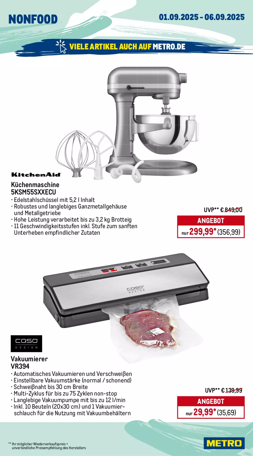 Aktueller Prospekt Metro - Wochen-Angebote - von 01.09 bis 06.09.2025 - strona 20 - produkty: akku, angebot, auto, Behälter, beutel, Brei, brot, burger, edelstahl, eis, elle, espresso, grill, grillplatte, hamburger, kaffee, kaffeeautomat, kontaktgrill, küche, Küchen, küchenmaschine, latte, LG, Metro, milch, milchaufschäumer, Mixer, nespresso, Ofen, reis, schlauch, schüssel, stabmixer, tasse, teller, thermometer, Ti, tisch, Vakuumierer, Waffeleisen