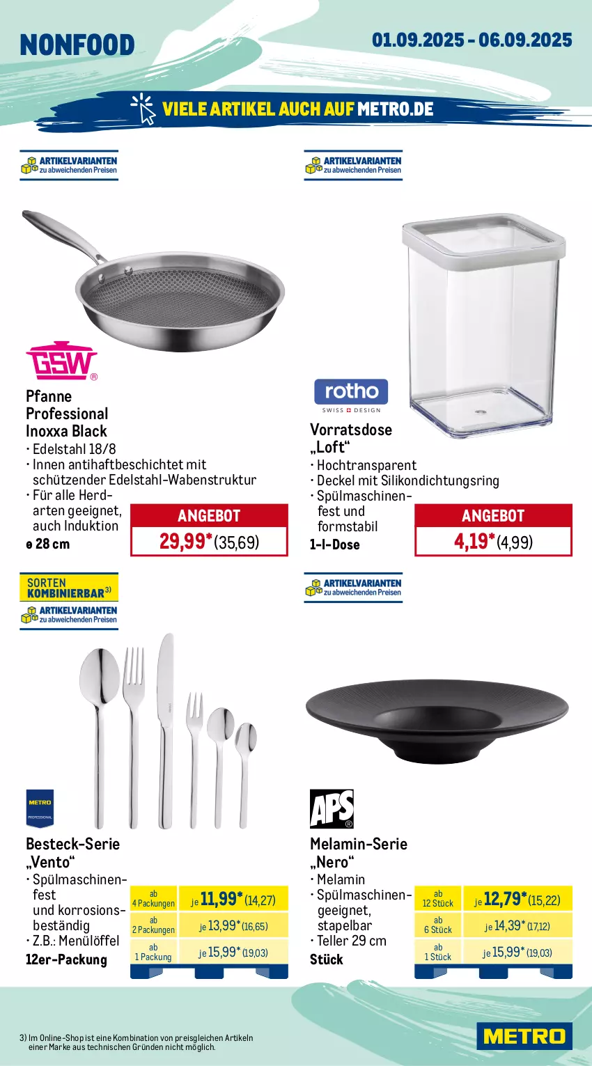 Aktueller Prospekt Metro - Wochen-Angebote - von 01.09 bis 06.09.2025 - strona 22 - produkty: angebot, auto, beispielabbildung, besteck, decke, Deckel, edelstahl, eis, elle, erde, garnitur, herdarten, kissen, lack, LG, Löffel, Metro, möbel, nero, pfanne, reis, ring, Schütze, sessel, sitzkissen, spülmaschinen, teller, Ti, tisch, Zelt