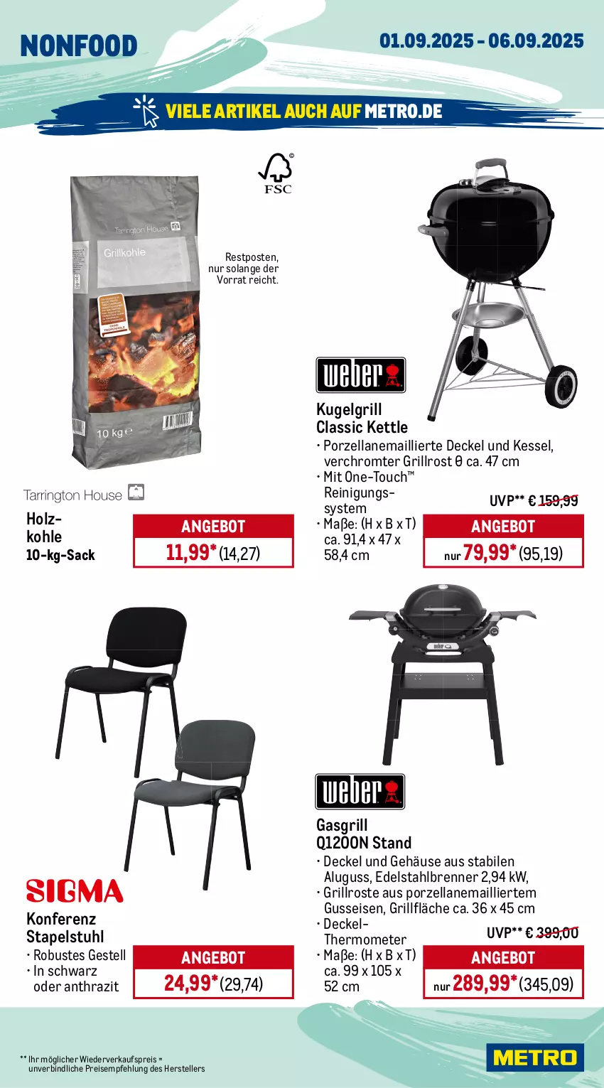 Aktueller Prospekt Metro - Wochen-Angebote - von 01.09 bis 06.09.2025 - strona 24 - produkty: angebot, decke, Deckel, edelstahl, eis, elle, gasgrill, grill, grillfläche, grillrost, Holz, holzkohle, Kugel, kugelgrill, LG, Metro, Reinigung, reis, sac, stapelstuhl, stuhl, teller, thermometer, Ti