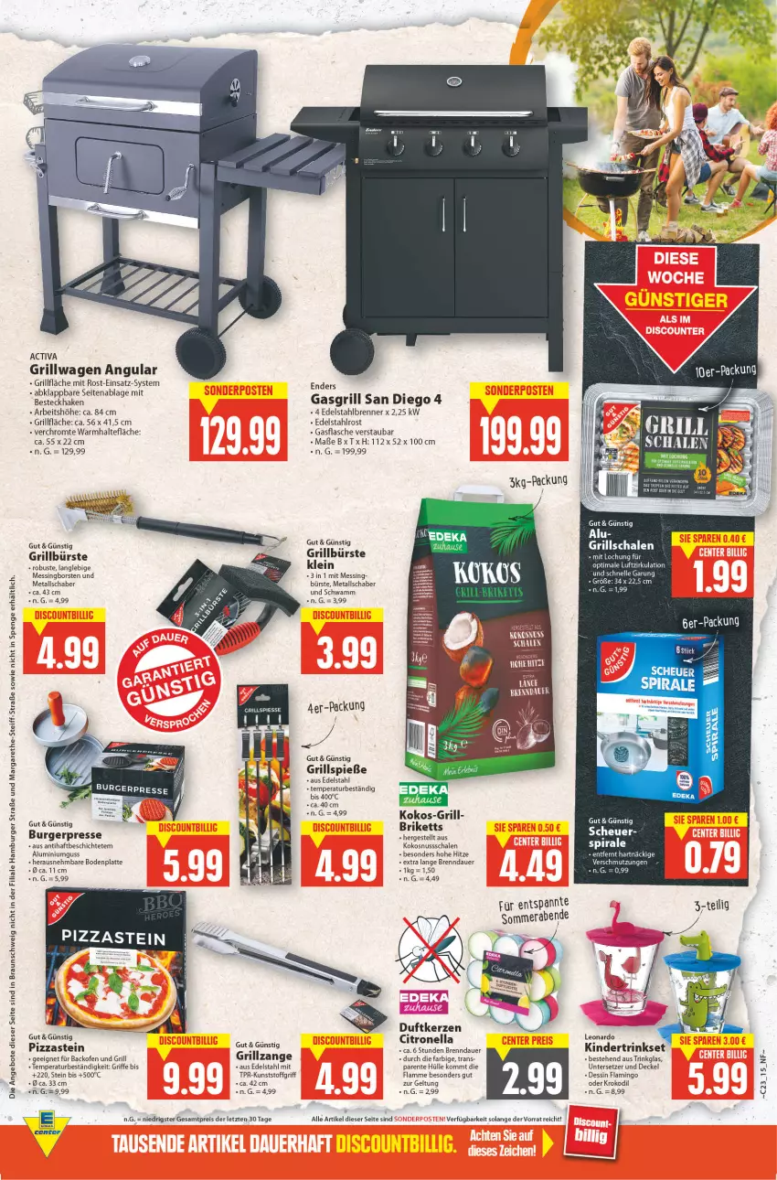 Aktueller Prospekt E Center - Angebote der Woche - von 06.06 bis 11.06.2022 - strona 15 - produkty: activa, angebot, angebote, auer, backofen, backofen und, besteck, Bodenplatte, braun, briketts, burger, bürste, decke, Deckel, Duftkerze, edelstahl, eis, elle, enders, ente, flasche, gasgrill, grill, grillfläche, Grillschalen, Grillspieße, grillzange, hamburger, Heu, kerze, Kinder, kokos, kokosnuss, lamm, latte, leonardo, nuss, Ofen, pizza, reis, Schal, Schale, schwamm, Ti, trinkglas, Untersetzer, ZTE