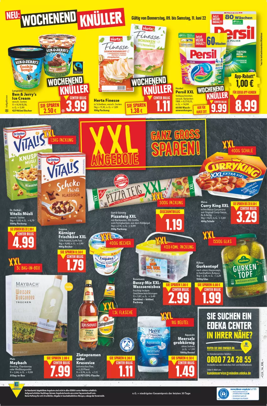 Aktueller Prospekt E Center - Angebote der Woche - von 06.06 bis 11.06.2022 - strona 16 - produkty: angebot, angebote, aqua, bag-in-box, Becher, beutel, bier, burgunder, chardonnay, curry, deka, Dr. Oetker, eis, ente, exquisa, flasche, frischkäse, frucht, geback, Geflügel, gin, hähnchenbrust, Käse, Körniger Frischkäse, mac, maybach, meersalz, meica, müsli, Ofen, papier, reis, riesling, salz, sauce, Schal, Schale, schinken, Ti, vita, vitalis, vitalis müsli, Weißburgunder, ZTE