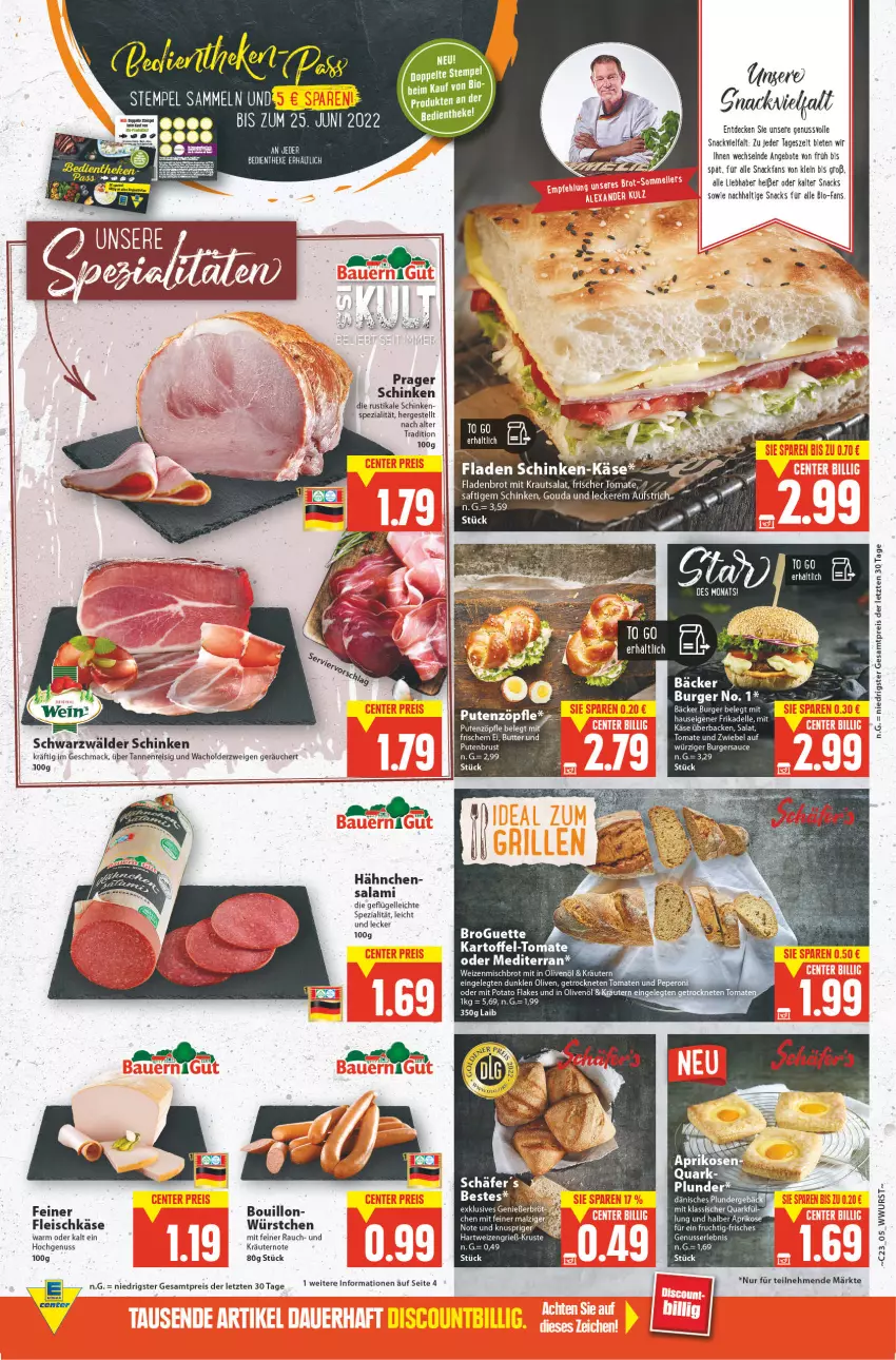 Aktueller Prospekt E Center - Angebote der Woche - von 06.06 bis 11.06.2022 - strona 5 - produkty: angebot, angebote, aprikose, aprikosen, aufstrich, brot, burger, decke, dell, eis, elle, Fladenbrot, flakes, fleisch, fleischkäse, frucht, Geflügel, gouda, hartweizen, in olivenöl, kartoffel, Käse, Kraut, kräuter, kräutern, krautsalat, mac, malz, nuss, olive, oliven, olivenöl, Plunder, quark, Rauch, reis, saft, salami, salat, sauce, schinken, schwarzwälder schinken, snack, snacks, Spezi, Ti, tomate, wurst, würstchen, ZTE, zwiebel