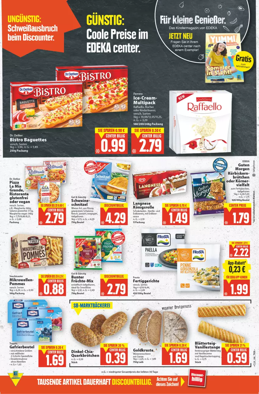 Aktueller Prospekt E Center - Angebote der Woche - von 06.06 bis 11.06.2022 - strona 6 - produkty: baguette, baguettes, beere, beutel, Bistro Baguette, blätterteig, Brei, brot, brötchen, chia, creme, deka, Dr. Oetker, eis, elle, ente, erdbeere, ferrero, fleisch, frosta, frucht, gefrierbeutel, gewürz, Kinder, Kürbis, langnese, magazin, margherita, mikrowelle, nuss, pizza, pommes, raffaello, reis, ristorante, sauce, schnitzel, schoko, schokolade, schokoladen, schwein, schweine, smoothie, smoothies, snack, Spezi, tee, Ti, toppits, vanille, Vanillestange, wein, weine, weizenmischbrot, wiener, ZTE