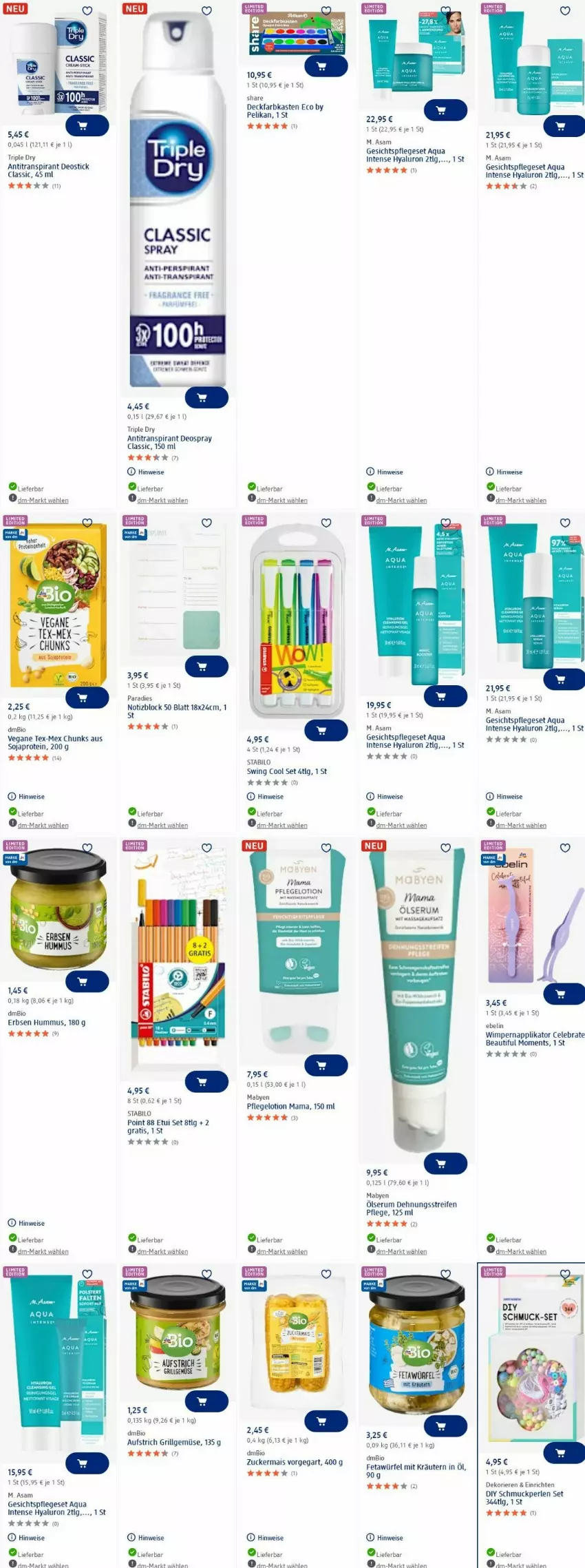 Aktueller Prospekt Dm Drogerie - Prospekte - von 23.06 bis 02.07.2025 - strona 18 - produkty: Antitranspirant, aqua, aufstrich, bio, deckfarbkasten, deo, deospray, Deostick, eis, erbsen, feta, gesichtspflege, grill, hummus, hyaluron, kräuter, kräutern, LG, Lotion, mab, mais, mam, pelikan, perlen, reifen, rum, Schmuck, Serum, soja, spee, stabilo, tee, Ti, würfel, ZTE, zucker, zuckermais