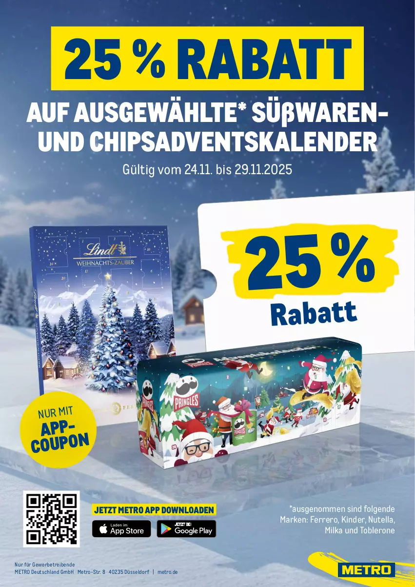 Aktueller Prospekt Metro - App-Deals - von 24.11 bis 29.11.2025 - strona 3 - produkty: Adventskalender, chips, coupon, ferrero, Kinder, LG, Metro, milka, nutella, Ti, toblerone