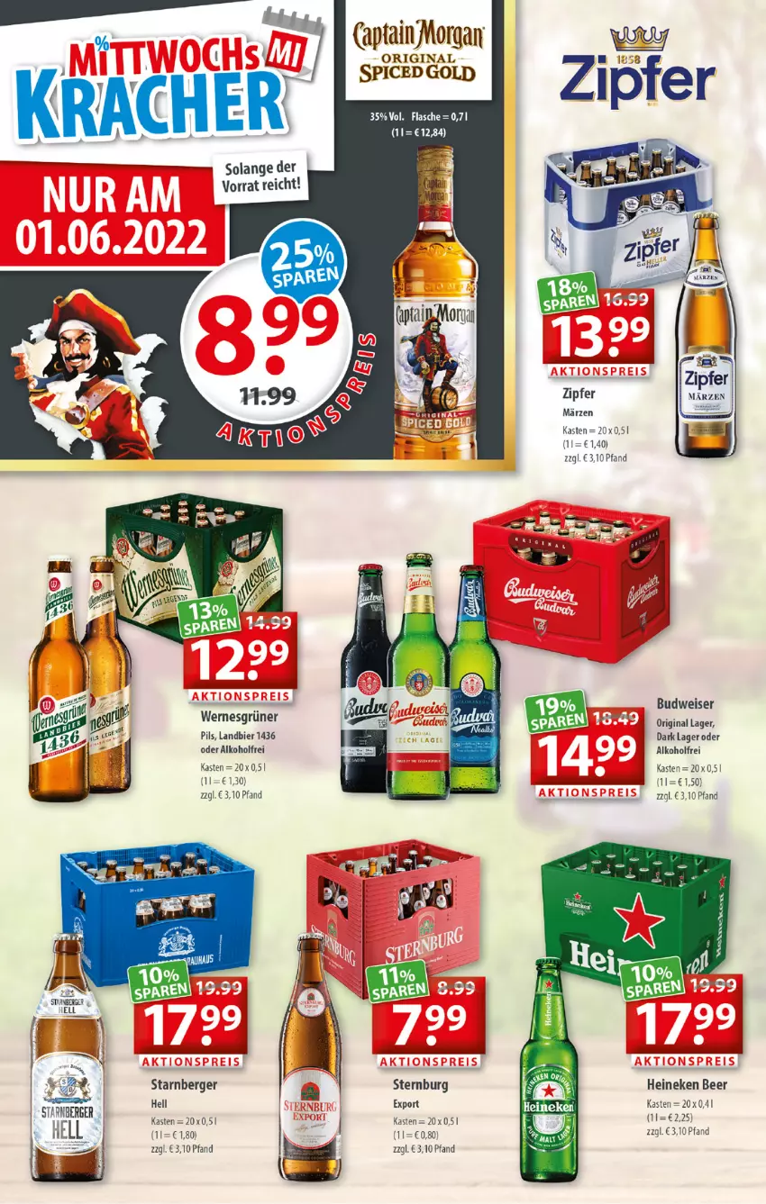 Aktueller Prospekt Getraenkeland - von 30.05 bis 11.06.2022 - strona 2 - produkty: alkohol, Berger, bier, budweiser, Cap, captain morgan, eis, flasche, gin, heineken, original spiced gold, pils, Sternburg, Zipfer