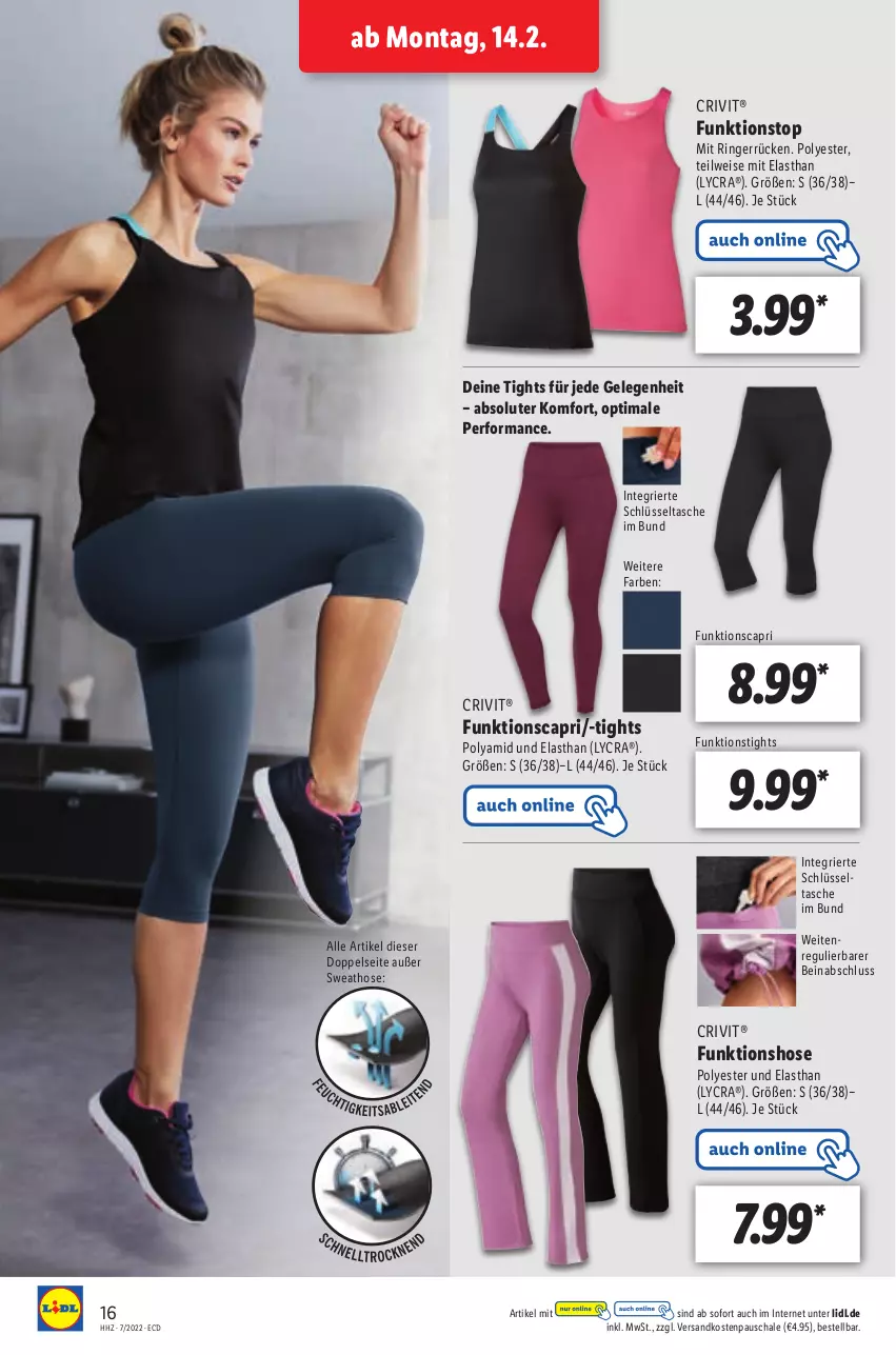 Aktueller Prospekt Lidl - Aktionsprospekt - von 14.02 bis 19.02.2022 - strona 16 - produkty: Cap, crivit, eis, hose, ndk, ring, Schal, Schale, Sweathose, Tasche, Ti