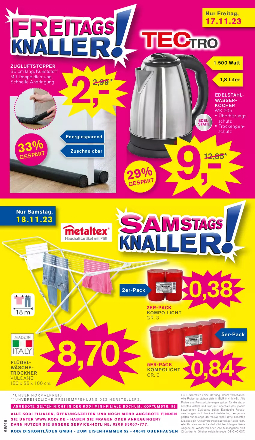 Aktueller Prospekt Kodi - Prospekte - von 11.11 bis 16.11.2023 - strona 20 - produkty: angebot, angebote, edelstahl, eis, elle, Kocher, lenco, reis, ring, Ti, topper, Trockner, überhitzungsschutz, wäschetrockner, wasser, wasserkocher, Zugluftstopper