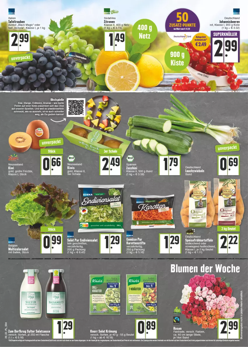 Aktueller Prospekt E Center - Angebote der Woche - von 18.07 bis 23.07.2022 - strona 4 - produkty: ananas, angebot, beere, beeren, beutel, bio, blume, blumen, eis, Elan, ente, erdbeere, flasche, Frühkartoffeln, johannisbeere, Johannisbeeren, karotten, kartoffel, kartoffeln, Kette, kiwi, knorr, lack, Lauchzwiebel, lauchzwiebeln, LG, mango, obst, perlen, rosen, salat, salatsauce, sauce, Schal, Schale, speisefrühkartoffeln, stifte, Sylter, tafeltrauben, tee, Ti, trauben, Yo, zwiebel, zwiebeln