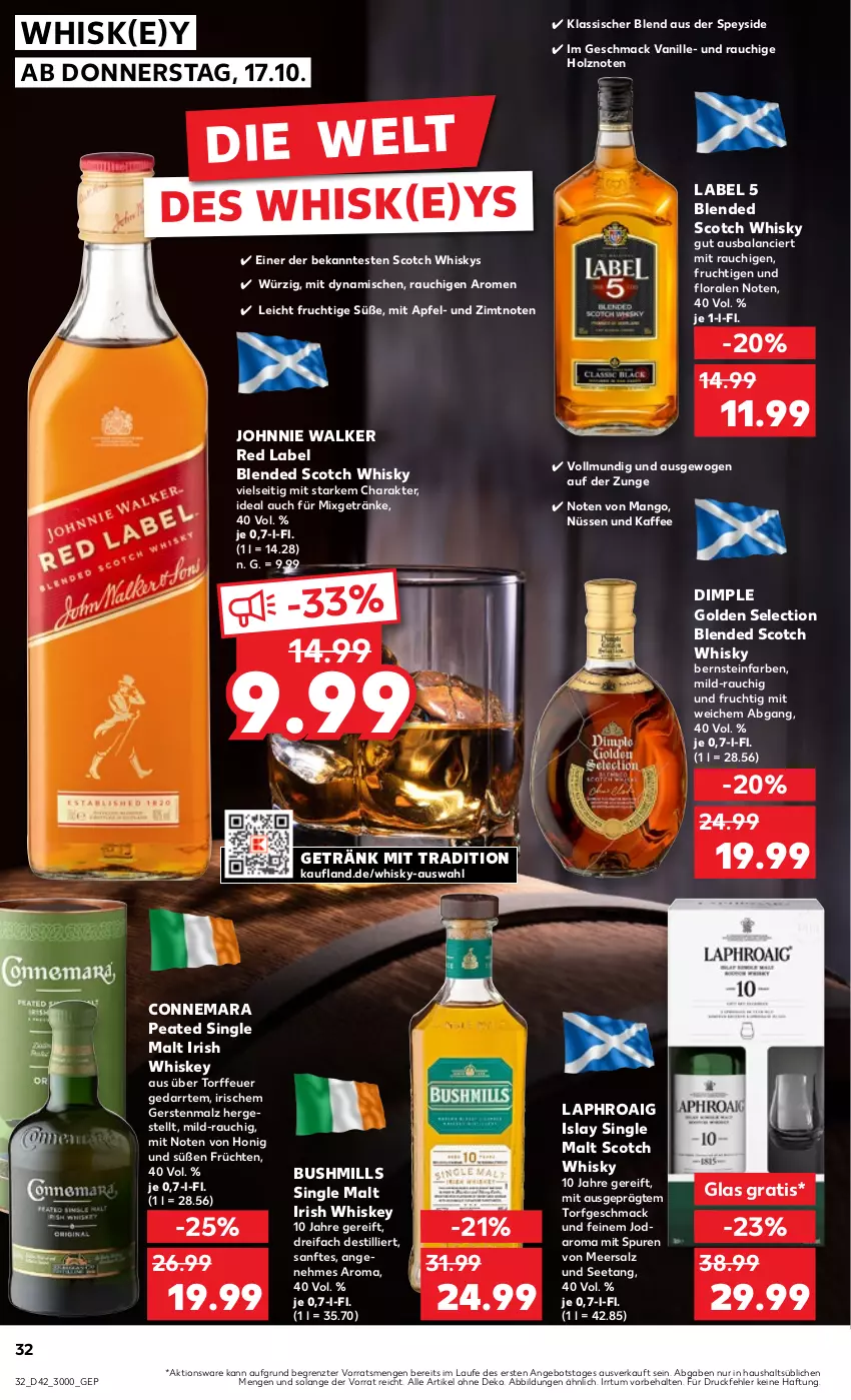 Aktueller Prospekt Kaufland - Prospekt - von 17.10 bis 23.10.2024 - strona 32 - produkty: angebot, apfel, blended scotch, blended scotch whisky, frucht, früchte, früchten, getränk, getränke, Holz, honig, irish whiskey, islay single malt, johnnie walker, kaffee, laphroaig, mac, malz, mango, meersalz, Mixgetränk, Rauch, salz, scotch, scotch whisky, single malt, Ti, usb, vanille, whiskey, whisky, ZTE