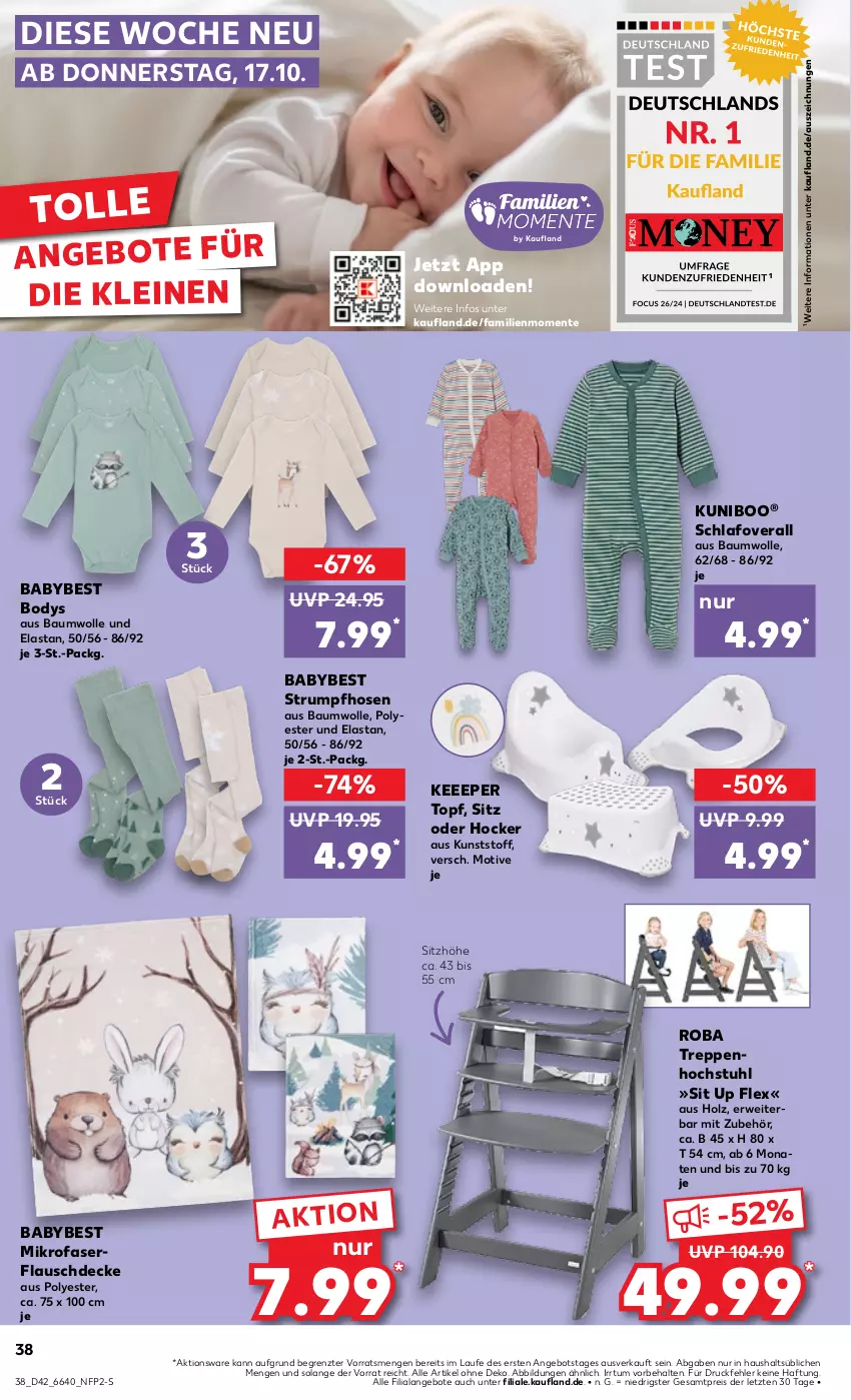 Aktueller Prospekt Kaufland - Prospekt - von 17.10 bis 23.10.2024 - strona 38 - produkty: angebot, angebote, Bau, baumwolle, body, decke, eis, ente, hocker, Holz, hose, hosen, leine, mikrofaser, Overall, reis, roba, rum, rwe, Sitzhöhe, Strumpfhose, stuhl, Ti, topf, wolle, ZTE