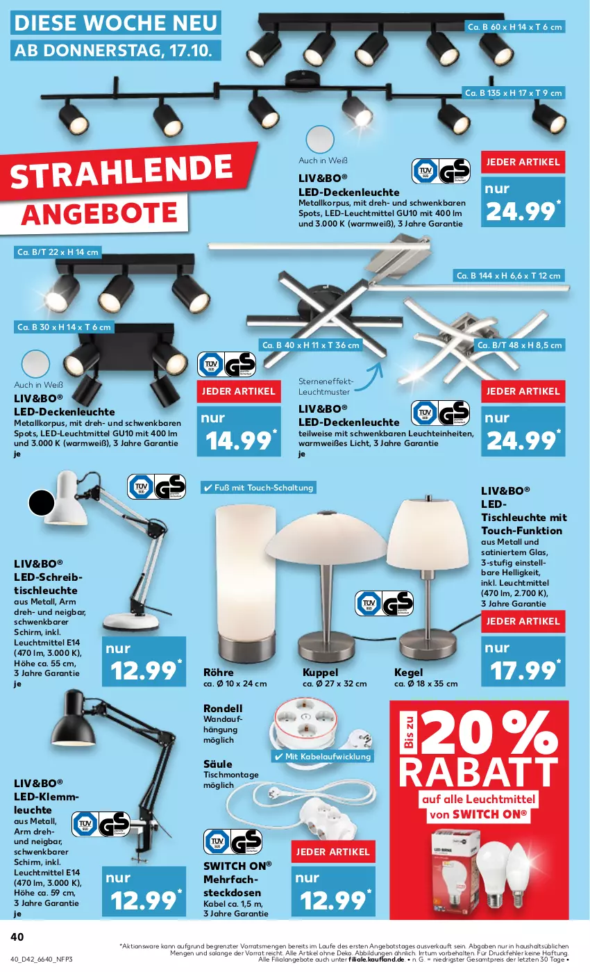 Aktueller Prospekt Kaufland - Prospekt - von 17.10 bis 23.10.2024 - strona 40 - produkty: angebot, angebote, decke, deckenleuchte, dell, eis, led-deckenleuchte, Leuchte, leuchtmittel, reis, Rondell, Schal, schreibtisch, steckdose, Ti, tisch, tischleuchte, WICK, ZTE