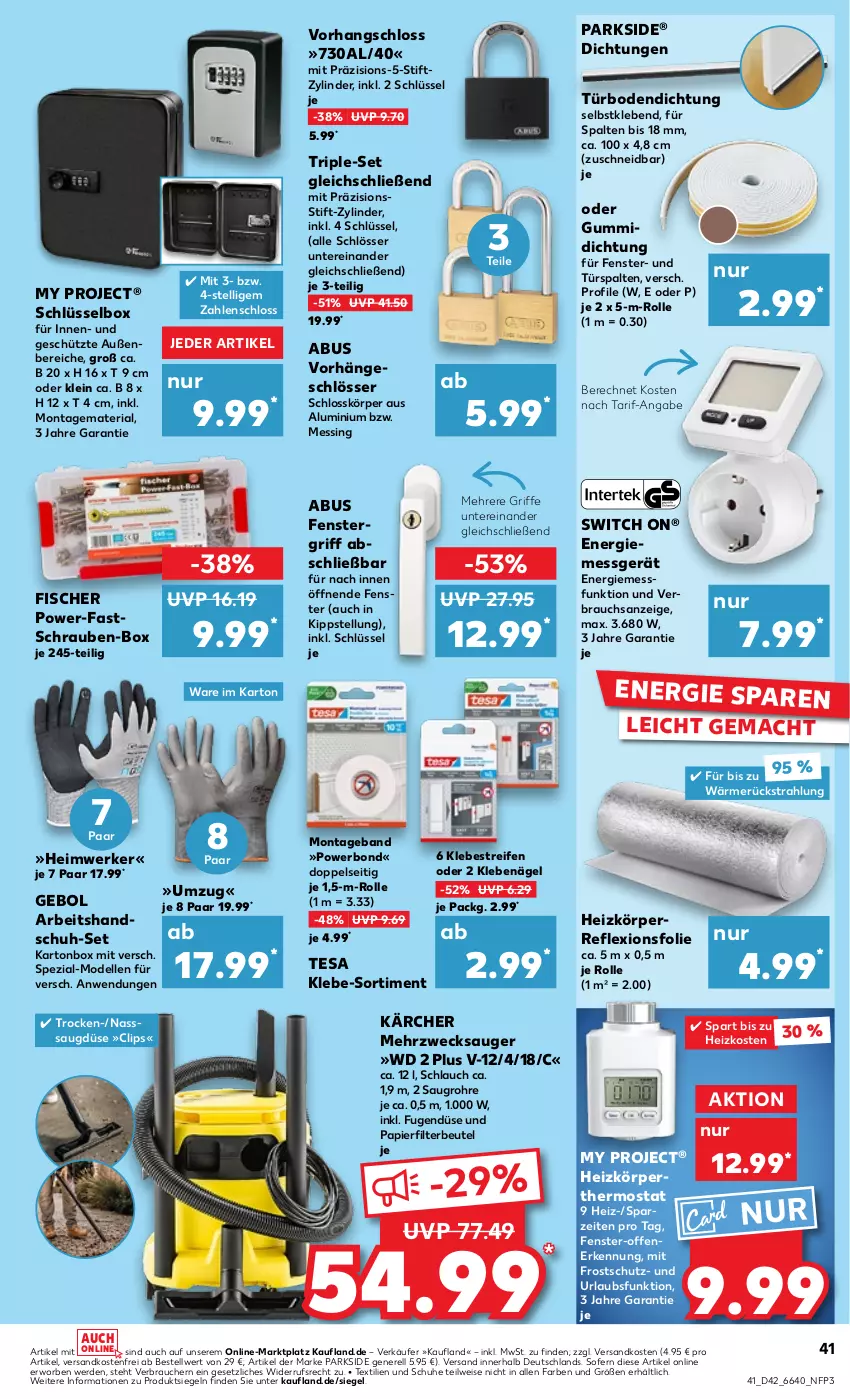 Aktueller Prospekt Kaufland - Prospekt - von 17.10 bis 23.10.2024 - strona 41 - produkty: abus, beutel, bsf, dell, eis, elle, erde, fenster, fisch, fische, Fischer, Kärcher, mac, Mode, ndk, papier, Parkside, Rauch, reifen, rel, Ria, schlauch, schrauben, schuhe, Spezi, tesa, thermostat, Ti, versandkostenfrei, weck, ZTE