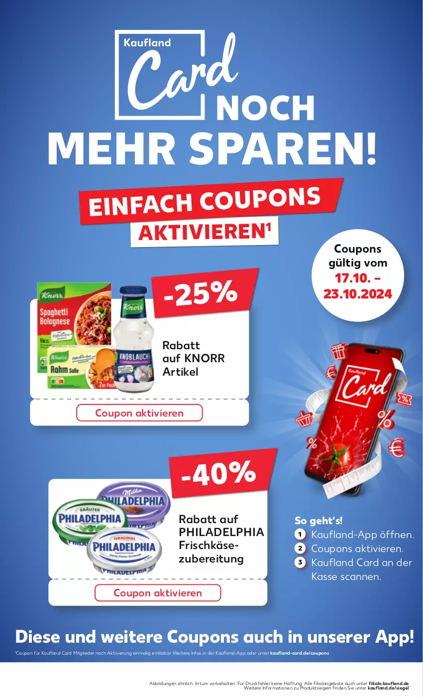 Aktueller Prospekt Kaufland - Prospekt - von 17.10 bis 23.10.2024 - strona 56 - produkty: angebot, angebote, coupon, coupons, frischkäse, frischkäsezubereitung, Käse, knorr, philadelphia, Ti