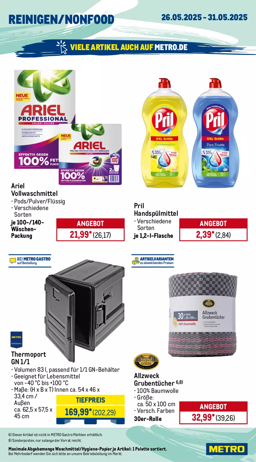 Aktueller Prospekt Metro - Wochen-Angebote Gastro - von 26.05 bis 31.05.2025 - strona 15 - produkty: angebot, Apple, ariel, Bau, baumwolle, Behälter, bier, bombay sapphire, brut, champagne, coupon, eis, erdinger, flasche, früchte, früchten, getränk, getränke, jack daniel, lebensmittel, Metro, metro gastro, Palette, papier, Pods, pril, reis, Ria, sapphire, Schal, Schale, sonderposten, spülmittel, Ti, tiefpreis, tücher, vollwaschmittel, waschmittel, weck, wolle, zitrone