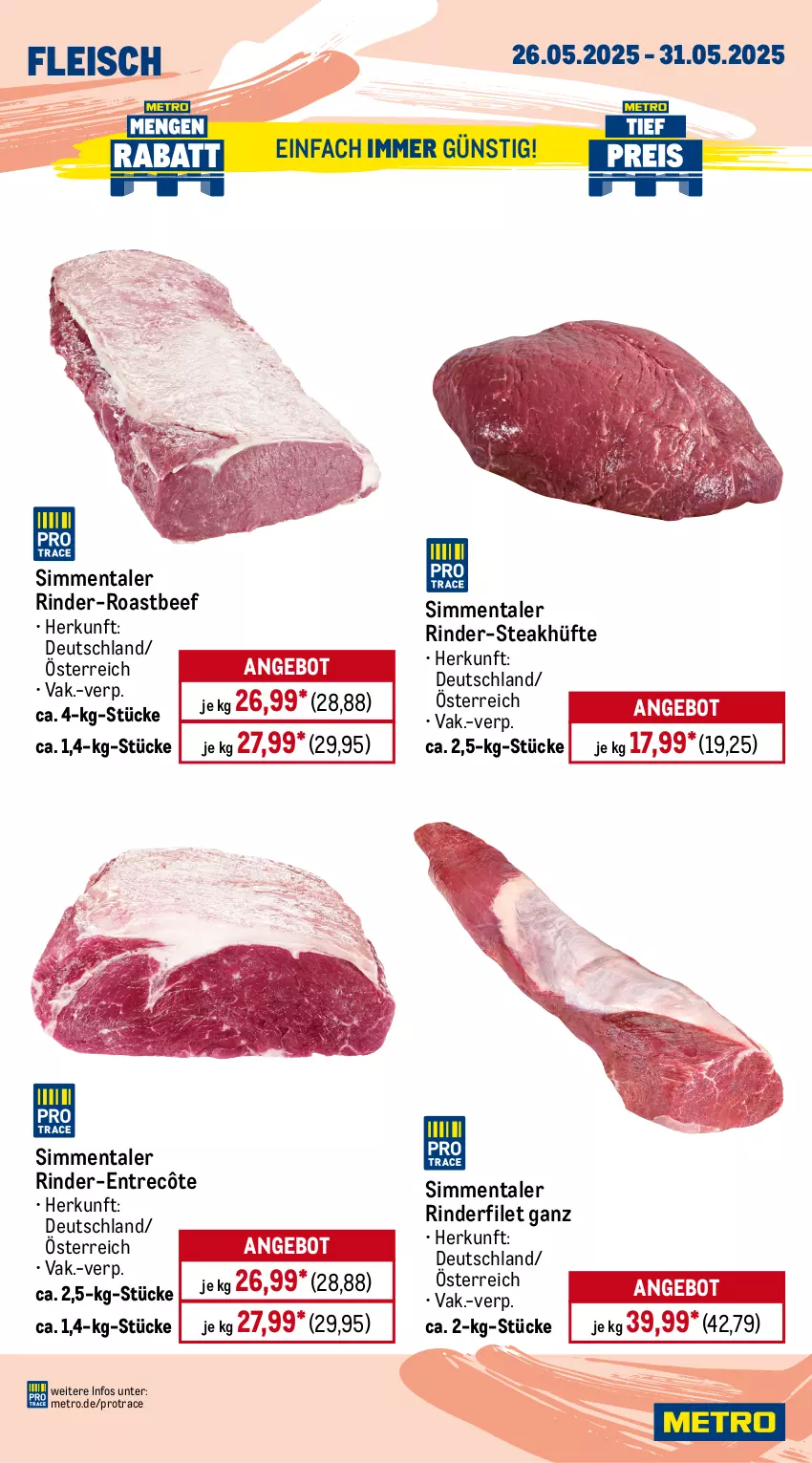 Aktueller Prospekt Metro - Wochen-Angebote Gastro - von 26.05 bis 31.05.2025 - strona 4 - produkty: Abtei, angebot, angebote, aqua, backfisch, beef, Dorade, dorade royal, eis, entrecôte, filet, filets, fisch, fischtheke, fleisch, frischfisch, lachs, Metro, reis, rind, rinder, rinderfilet, roastbeef, Schal, Schale, sim, steak, steakhüfte, steaks, Ti, tiefpreis, Wild