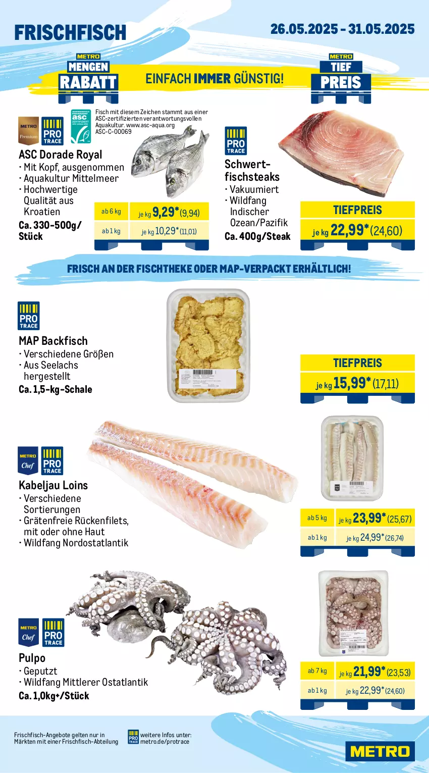 Aktueller Prospekt Metro - Wochen-Angebote Gastro - von 26.05 bis 31.05.2025 - strona 5 - produkty: Abtei, angebot, angebote, aqua, backfisch, beef, Dorade, dorade royal, eis, entrecôte, filet, filets, fisch, fischtheke, fleisch, frischfisch, lachs, Metro, reis, rind, rinder, rinderfilet, roastbeef, Schal, Schale, sim, steak, steakhüfte, steaks, Ti, tiefpreis, Wild