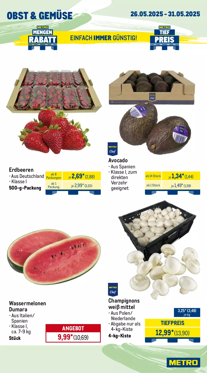Aktueller Prospekt Metro - Wochen-Angebote Gastro - von 26.05 bis 31.05.2025 - strona 7 - produkty: angebot, avocado, Becher, beere, beeren, beutel, champignon, champignons, eis, erdbeere, erdbeeren, filet, filets, fisch, fische, Fischer, früchte, garnelen, krone, lachs, matjes, meeresfrüchte, melone, melonen, Metro, obst, Räucherlachs, reis, Schere, Ti, tiefpreis, Waage, wasser, wassermelone, wassermelonen