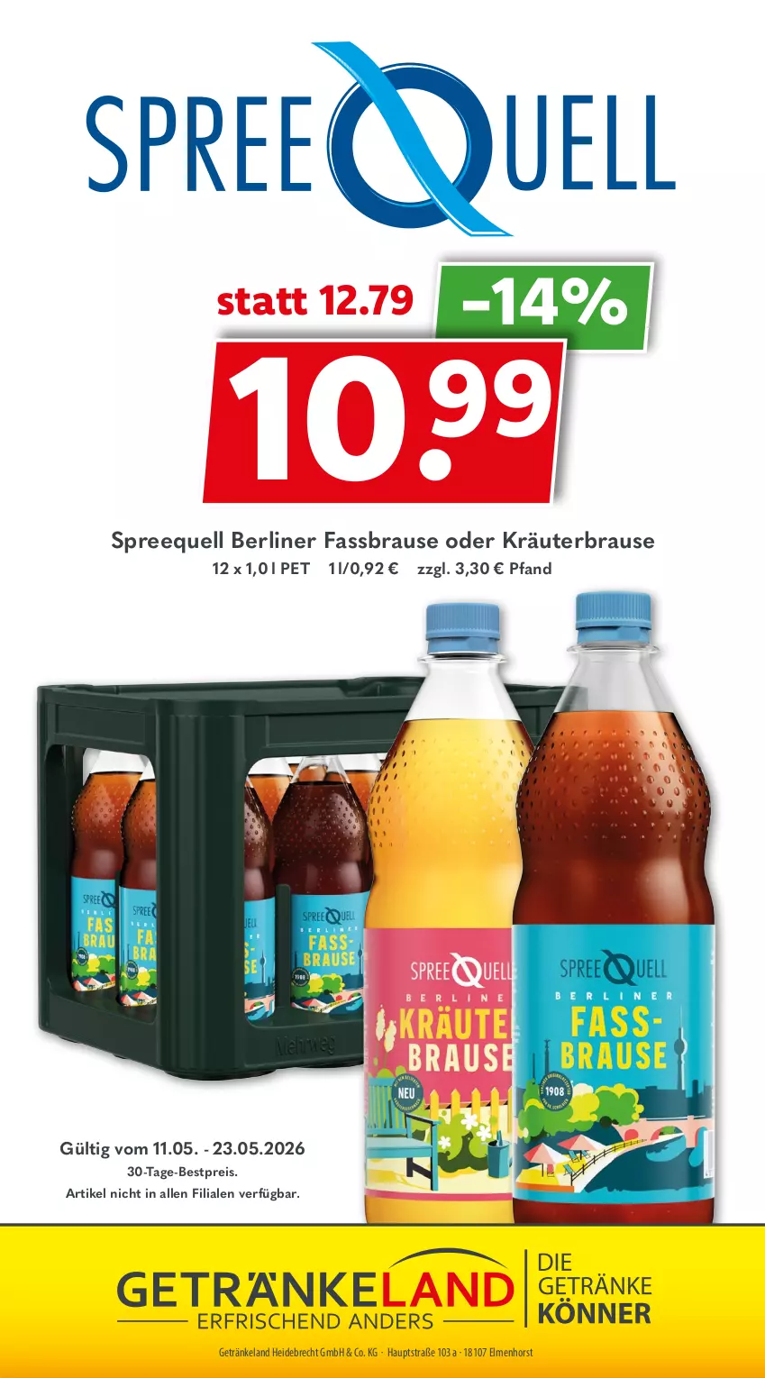 Aktueller Prospekt Getraenkeland - von 10.05 bis 22.05.2026 - strona 14 - produkty: berliner, bestpreis, brause, eis, Elan, fassbrause, getränk, getränke, kräuter, oder kräuter, reis, Spreequell, Ti
