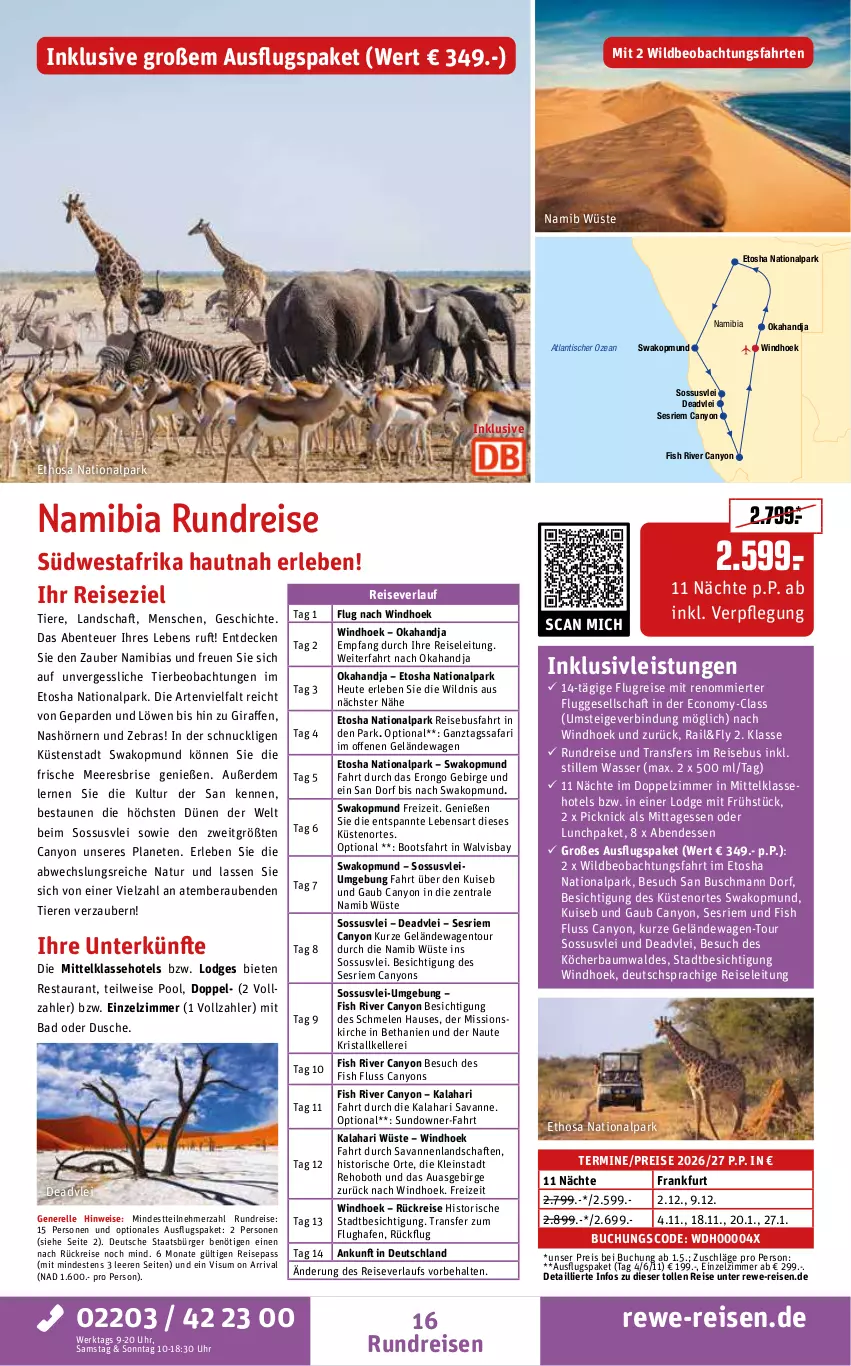 Aktueller Prospekt Rewe Reisen - Reiseprospekt - von 27.03 bis 24.04.2026 - strona 16 - produkty: Bad, Bau, buch, decke, deutschsprachige reiseleitung, dusche, eis, elle, ente, erde, Heu, HP, inklusivleistungen, natur, pool, reis, reiseverlauf, rel, südwest, Ti, Tiere, tisch, uhr, wasser, Wild, Yo