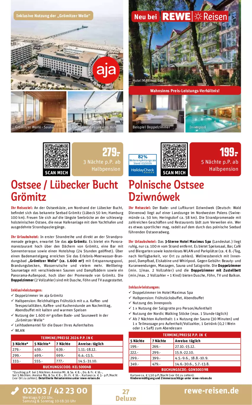 Aktueller Prospekt Rewe Reisen - Reiseprospekt - von 27.03 bis 24.04.2026 - strona 27 - produkty: auer, axe, Bad, Bademantel, bett, bier, buch, dusche, eis, elle, ente, Garten, getränk, hering, Herings, inklusivleistungen, innenpool, kaffee, Kinder, kuchen, kurtaxe, LG, Lübecker, Mantel, Meerwasser, pool, rama, reis, ring, rwe, saft, salz, Spezi, Sport, tee, Ti, uhr, wasser, wasserrutsche, wein, wellnessbereich, Weste, Whirlpool