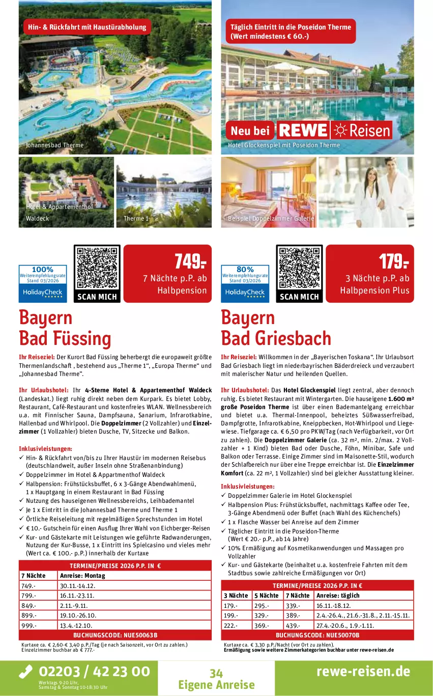 Aktueller Prospekt Rewe Reisen - Reiseprospekt - von 27.03 bis 24.04.2026 - strona 34 - produkty: aust, axe, Bad, Bademantel, Berger, buch, dusche, eis, elle, flasche, Garten, gutschein, inklusivleistungen, innenpool, kaffee, kneipp, kosmetik, küche, Küchen, kurtaxe, leine, LG, Liege, mais, Mantel, Mode, natur, pool, reis, sana, tee, Ti, uhr, wasser, wellnessbereich, Whirlpool, ZTE