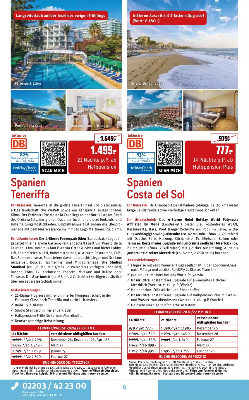 Aktueller Prospekt Rewe Reisen - Reiseprospekt - von 27.03 bis 24.04.2026 - strona 4 - produkty: Bad, bett, buch, deutschsprachige reiseleitung, dusche, eis, ente, Garten, getränk, getränke, inklusivleistungen, Liege, Meerwasser, pool, pril, reis, rum, schirme, schlafzimmer, telefon, Ti, tisch, uhr, wasser, wein