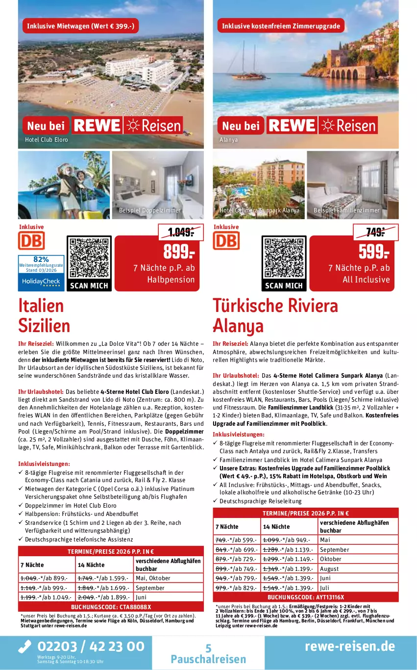 Aktueller Prospekt Rewe Reisen - Reiseprospekt - von 27.03 bis 24.04.2026 - strona 5 - produkty: alkohol, alkoholische getränke, axe, Bad, buch, deutschsprachige reiseleitung, dusche, eis, Elan, elle, Garten, getränk, getränke, inklusivleistungen, Kinder, korb, kühlschrank, kurtaxe, Liege, obst, pool, reis, rel, rezept, rum, Schal, schirme, Schrank, snack, snacks, telefon, Ti, uhr, vita, wasser, wein