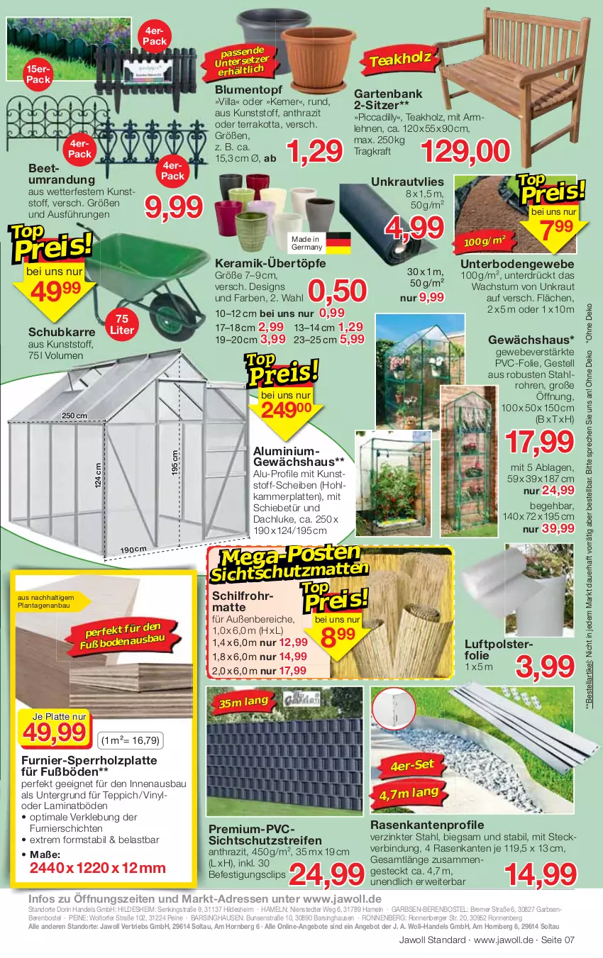 Aktueller Prospekt Jawoll - Prospekte - von 12.02 bis 18.02.2023 - strona 7 - produkty: angebot, angebote, armlehnen, auer, Bank, Bau, Beetumrandung, Berger, blume, blumen, eis, Garten, gartenbank, Germ, Gewächshaus, Hohlkammerplatte, Holz, kraft, Kraut, laminat, latte, rasen, reifen, rwe, teppich, Ti, topf, usb