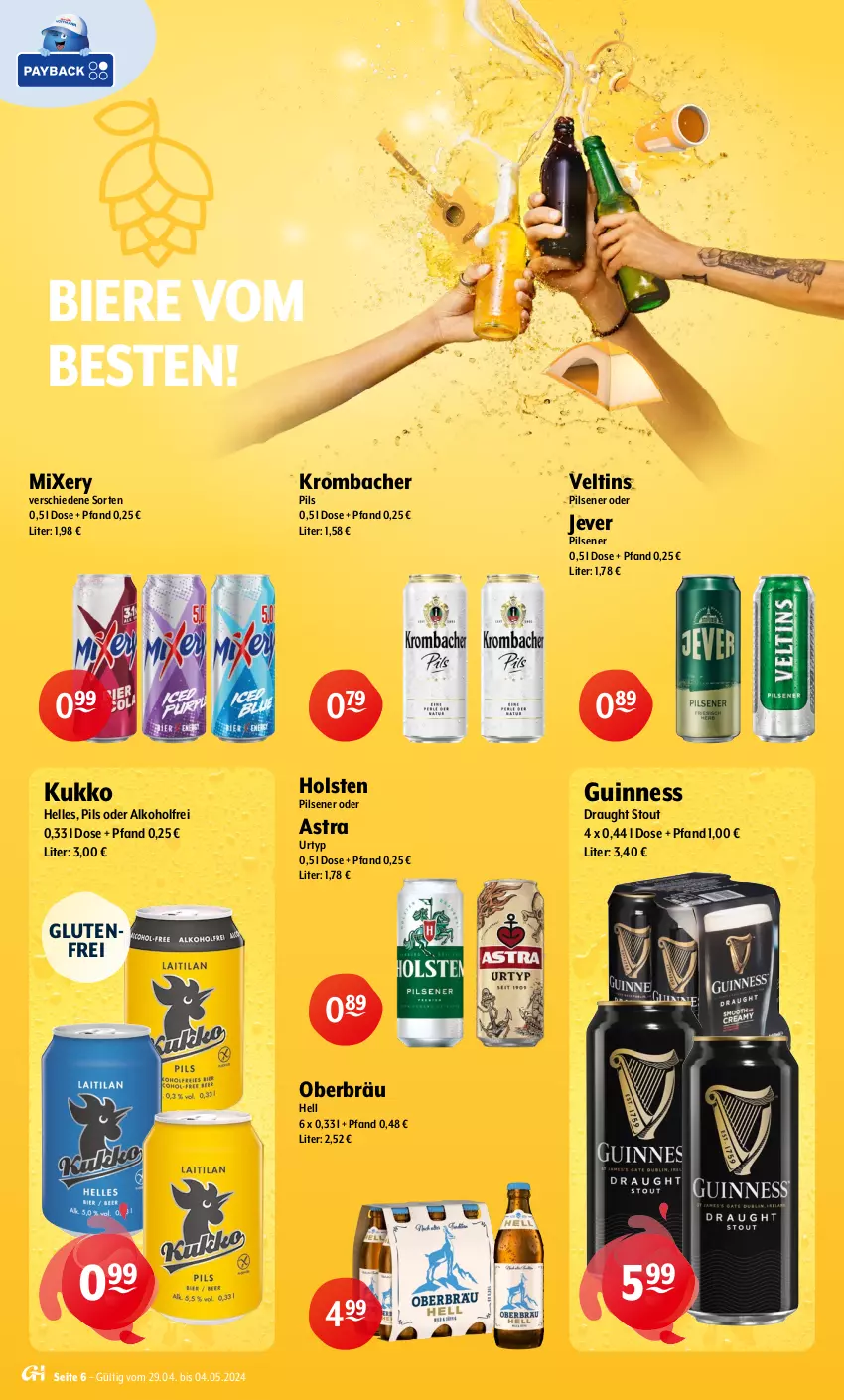 Aktueller Prospekt Getraenke Hoffmann - Prospekte - von 29.04 bis 04.05.2024 - strona 6 - produkty: alkohol, Astra, bier, Biere, elle, Guinness, holsten, holsten pilsener, jever, jever pilsener, krombache, krombacher, krombacher pils, Mixer, mixery, pils, pilsener, Ti, urtyp, veltins, veltins pilsener