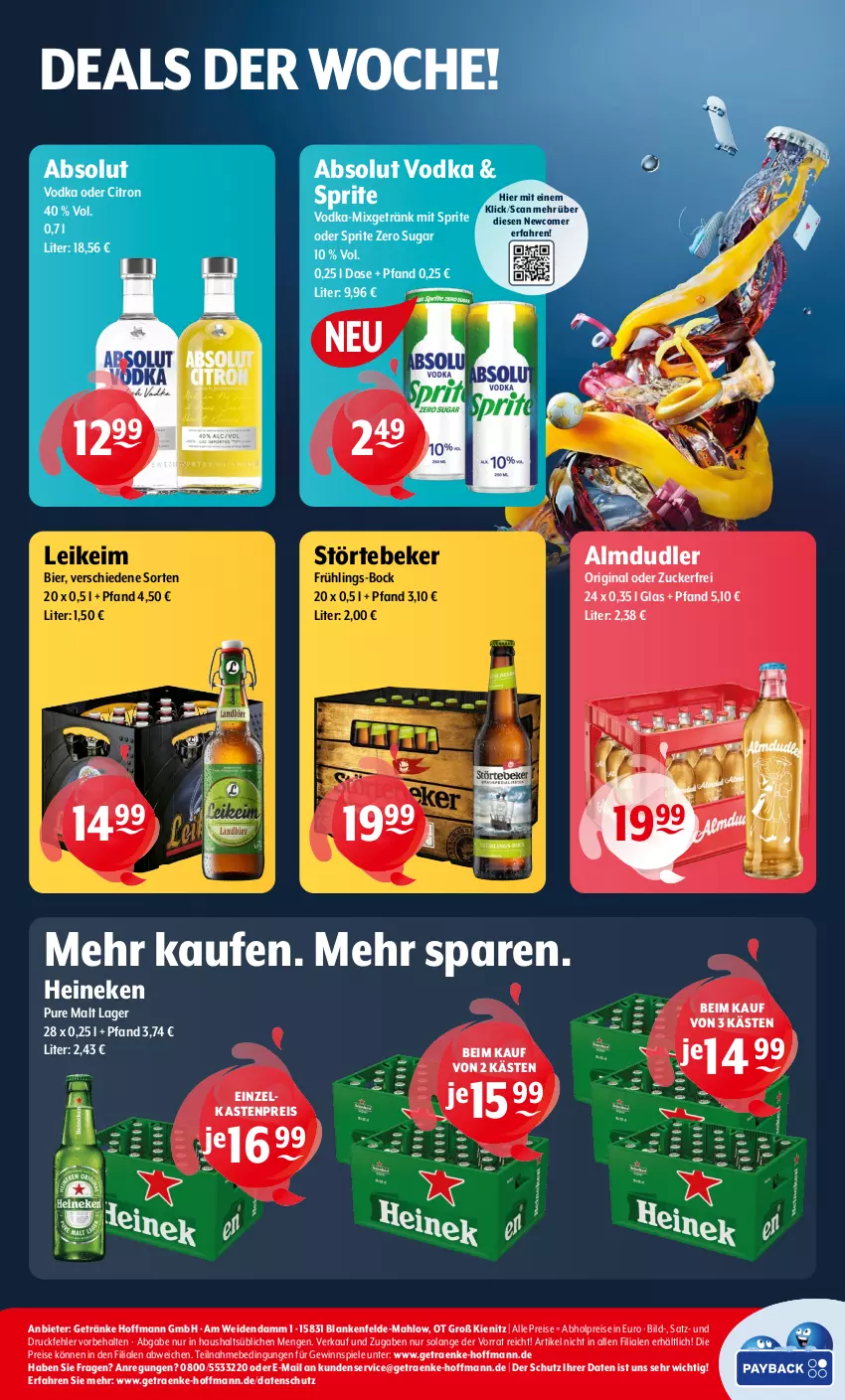 Aktueller Prospekt Getraenke Hoffmann - Prospekte - von 29.04 bis 04.05.2024 - strona 8 - produkty: abholpreise, Absolut Vodka, almdudler, bier, eis, getränk, getränke, gewinnspiel, gin, heineken, Mixgetränk, oder sprite, reis, Spiele, sprite, störtebeker, Ti, vodka, zucker