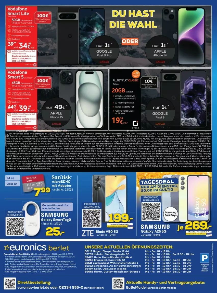 Aktueller Prospekt Euronics - Prospekte - von 20.02 bis 24.02.2024 - strona 12 - produkty: aeg, angebot, angebote, Apple, auer, ball, beko, bett, cin, eier, eis, elle, ente, Handy, LG, microsd, microsdhc, Rauch, reis, rel, Samsung, Surf, tee, telefon, Ti, uhr, vodafone, ZTE