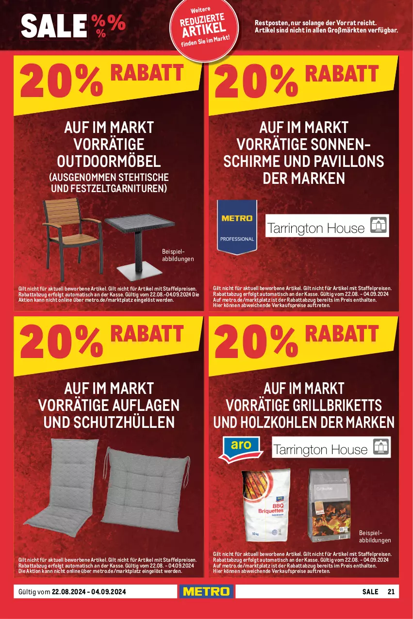 Aktueller Prospekt Metro - Food-NonFood - von 22.08 bis 04.09.2024 - strona 21 - produkty: auto, beispielabbildung, briketts, eis, erde, feinwaschmittel, Finish, flasche, garnitur, geschirr, geschirrspülmittel, grill, grillbriketts, Holz, holzkohle, kosmetik, LG, Metro, möbel, pampers, Pants, papier, pavillon, persil, perwoll, pril, reiniger, reis, sagrotan, schirme, schutzhülle, sonnenschirm, spülmittel, Tasche, taschen, taschentücher, Tempo, Ti, tisch, toilettenpapier, tücher, vollwaschmittel, waschmittel, windeln, Zelt, zewa