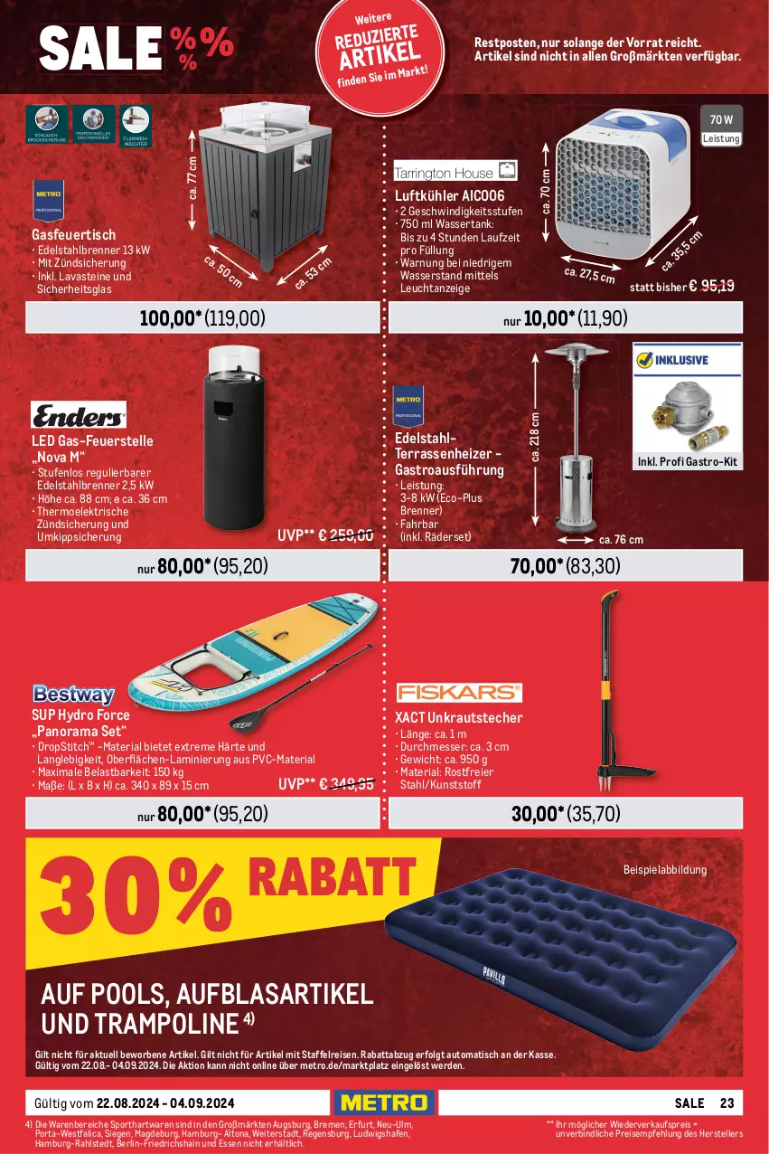 Aktueller Prospekt Metro - Food-NonFood - von 22.08 bis 04.09.2024 - strona 23 - produkty: auto, beispielabbildung, decke, Deckel, edelstahl, eier, eis, elle, erde, gasgrill, grill, grillfläche, grillrost, Grillzubehör, Kraut, Kugel, kugelgrill, lack, LG, messer, Metro, pool, rama, Reinigung, reis, Ria, Sport, teller, Ti, tisch, Trampolin, wasser, wassertank