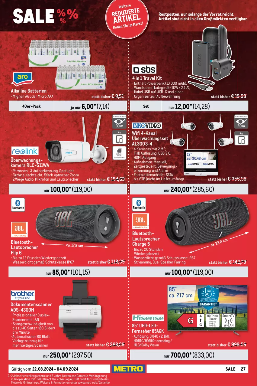 Aktueller Prospekt Metro - Food-NonFood - von 22.08 bis 04.09.2024 - strona 27 - produkty: auto, backofen, Bank, batterie, batterien, Bau, Becher, corona, dell, eis, elle, ente, erde, fernseher, festplatte, flasche, fritteuse, garraum, Glastür, HDMI, kamera, Kameras, Kocher, kochfeld, kühlschrank, ladegerät, latte, lautsprecher, LG, Löffel, Messbecher, Metro, Mode, Ofen, pfanne, powerbank, Reinigung, reis, ring, rum, Scanner, schnellladegerät, Schrank, Spektrum, spülmaschinen, teller, thermostat, Ti, tisch, Travel Kit, uhd, usb, wasser