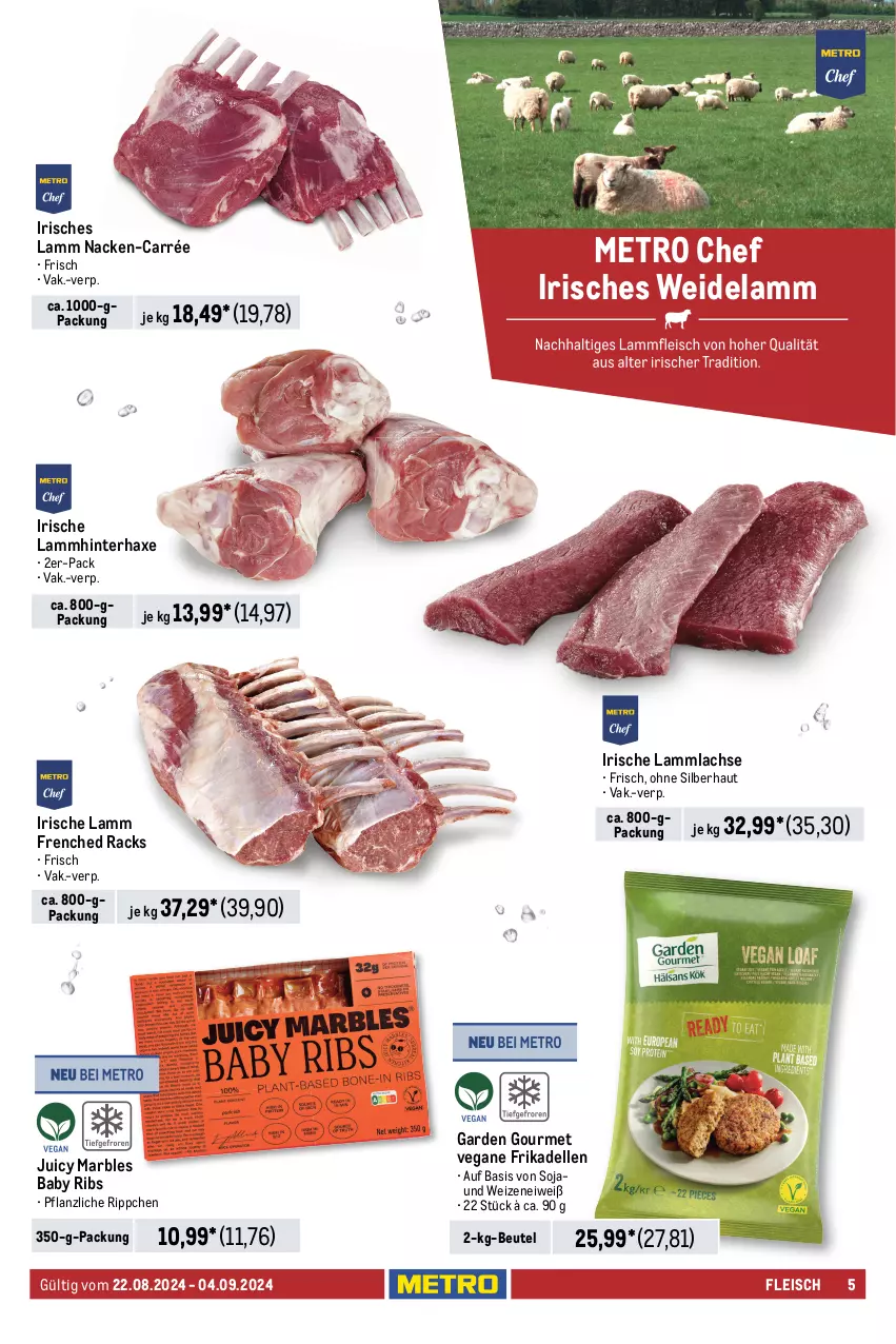 Aktueller Prospekt Metro - Food-NonFood - von 22.08 bis 04.09.2024 - strona 5 - produkty: axe, beef, beutel, bio, braten, coupon, dell, eis, elle, entrecôte, fleisch, frikadellen, garden gourmet, Haxe, lachs, lamm, lammlachse, Metro, reis, rind, rinder, rinderbraten, roastbeef, Schal, Schale, schnitzel, schwein, schweine, schweineschnitzel, soja, tafelspitz, Ti, wein, weine