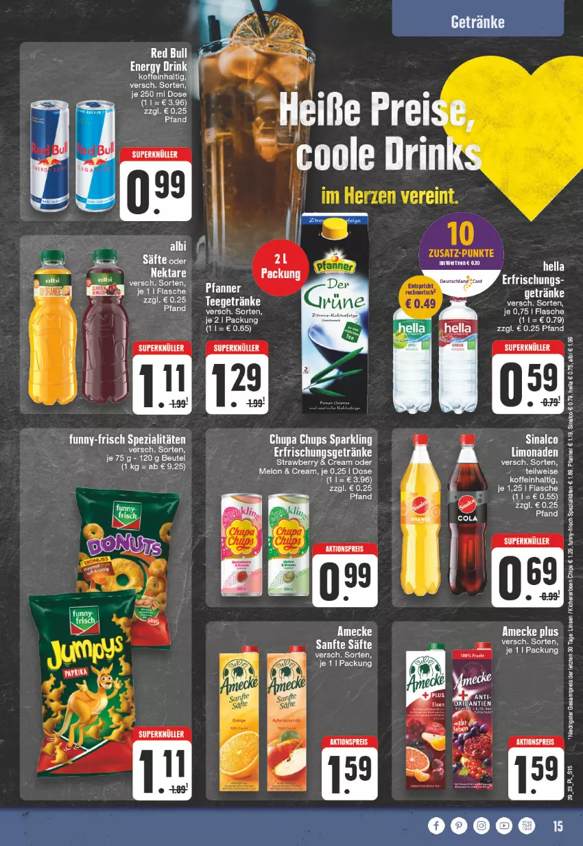 Aktueller Prospekt E Center - Angebote der Woche - von 17.07 bis 22.07.2023 - strona 15 - produkty: aktionspreis, amecke, beutel, chips, chupa, chupa chups, deutschland card, eis, erbsen, flasche, frucht, funny-frisch, getränk, getränke, hella, kichererbsen, Kichererbsen Chips, LG, limo, limonade, limonaden, linsen, Nektar, pfanne, Pfanner, reis, säfte, sinalco, Spezi, Ti, ZTE