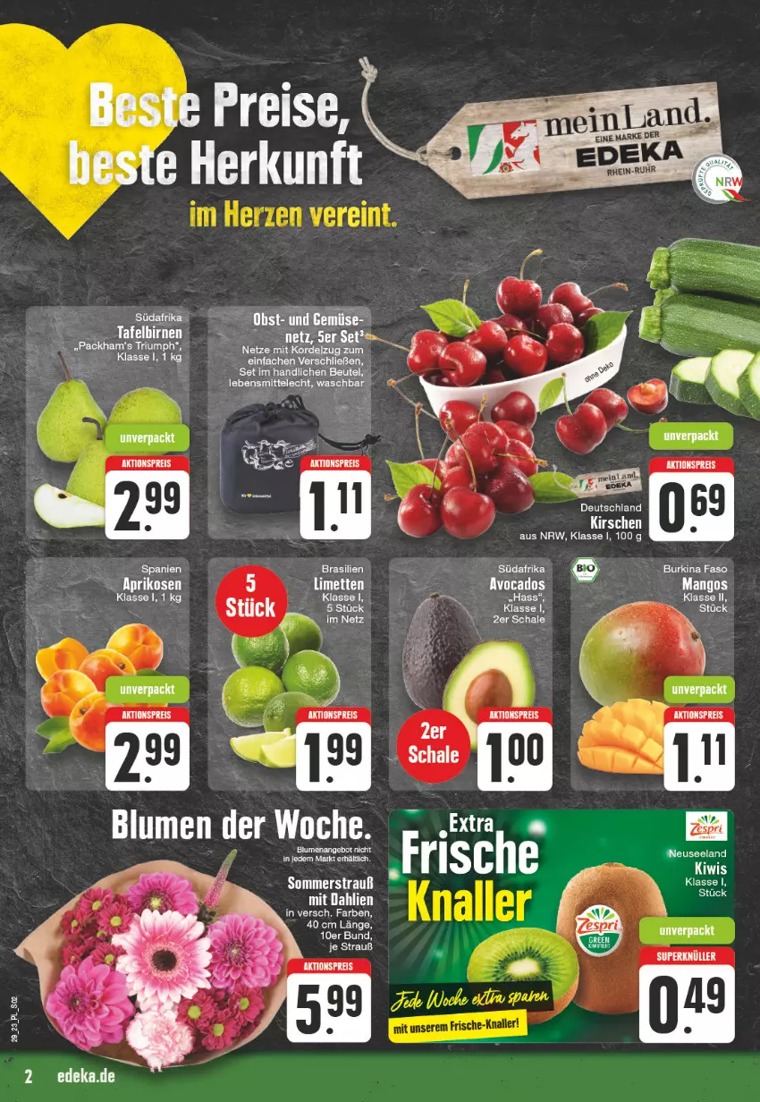 Aktueller Prospekt E Center - Angebote der Woche - von 17.07 bis 22.07.2023 - strona 2 - produkty: aktionspreis, angebot, avocado, avocados, beutel, Birnen, blume, blumen, dahlie, eis, Elan, kirsch, kirsche, kirschen, kiwi, mango, mangos, reis, tafelbirnen, Ti, triumph