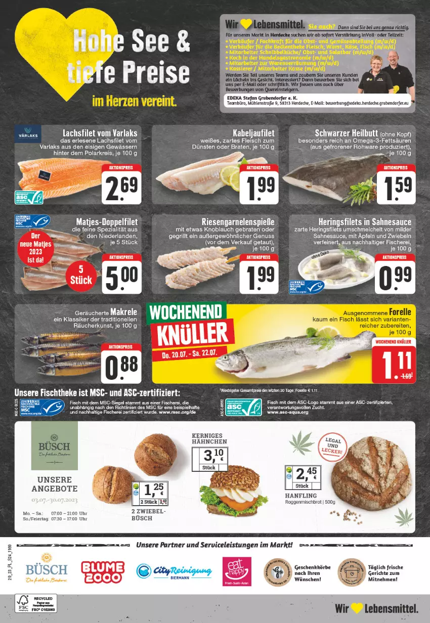 Aktueller Prospekt E Center - Angebote der Woche - von 17.07 bis 22.07.2023 - strona 24 - produkty: aktionspreis, angebot, angebote, aqua, arla, bier, braten, brot, decke, deka, eier, eis, elle, erde, filet, filets, fisch, fische, Fischer, fischtheke, fleisch, garnelen, grill, hering, Herings, heringsfilets, kabeljaufilet, knoblauch, lachs, lachsfilet, lebensmittel, Makrele, matjes, nuss, omega, Omega-3, reis, rel, riesengarnelen, ring, sahne, sauce, Schere, Spezi, Ti, uhr, zwiebel, zwiebeln